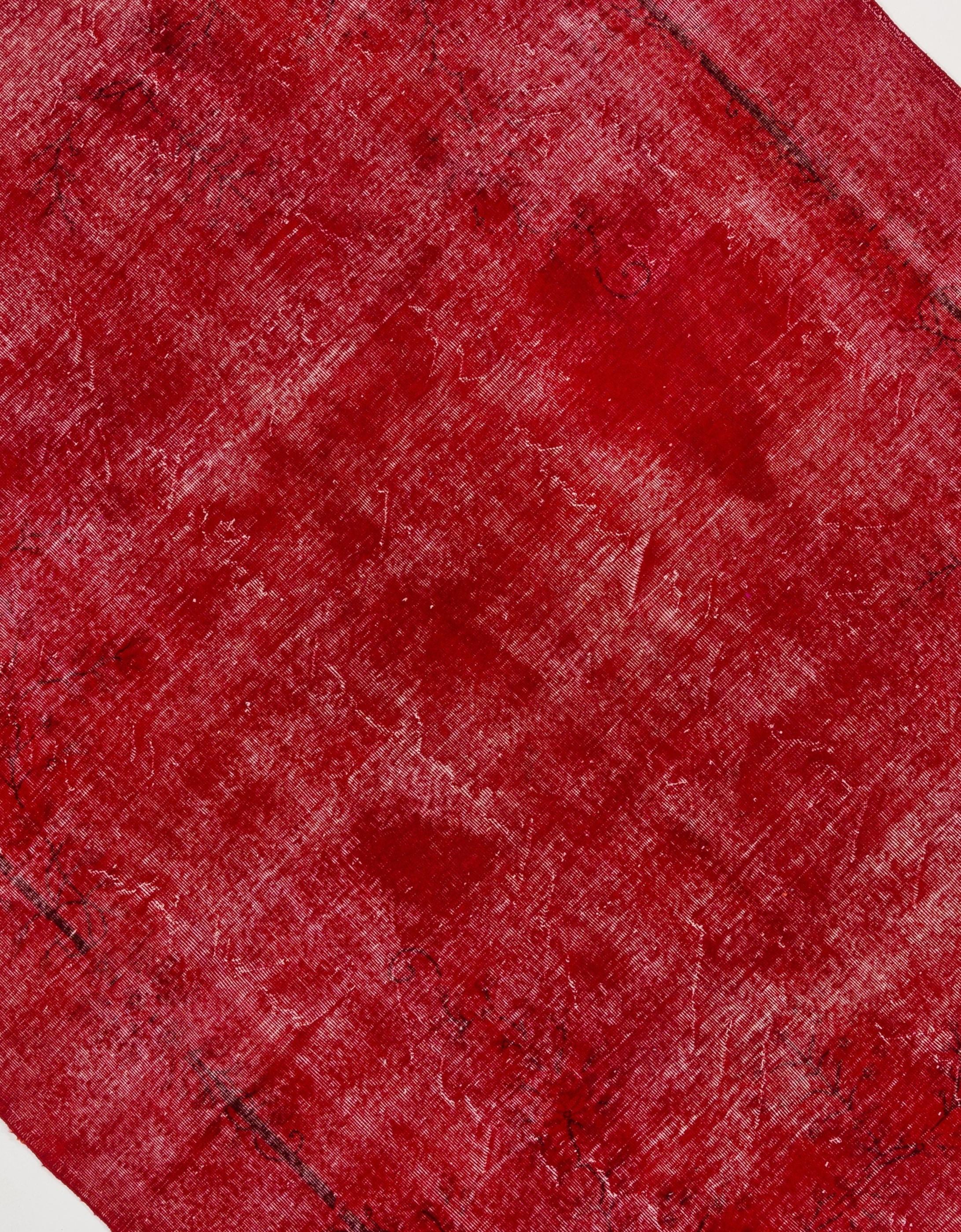 Turkish 8.7x11 Ft Solid Red Color Vintage Rug Overdyed in Red. Great 4 Modern Interiors