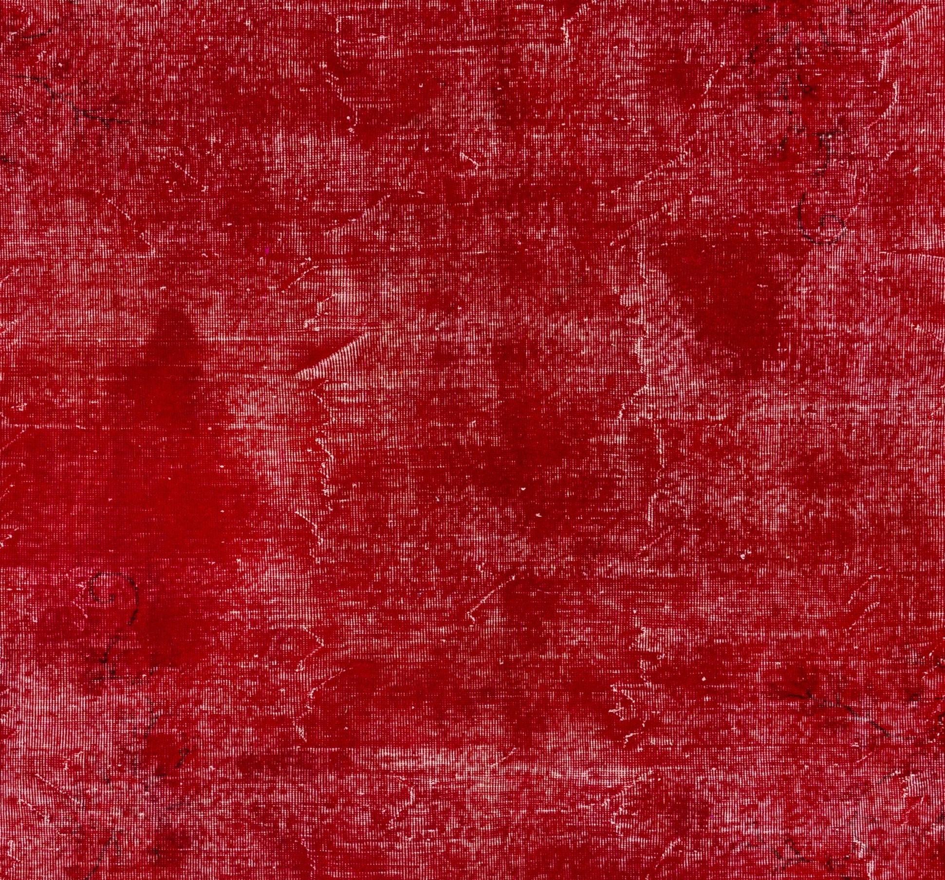 Hand-Woven 8.7x11 Ft Solid Red Color Vintage Rug Overdyed in Red. Great 4 Modern Interiors