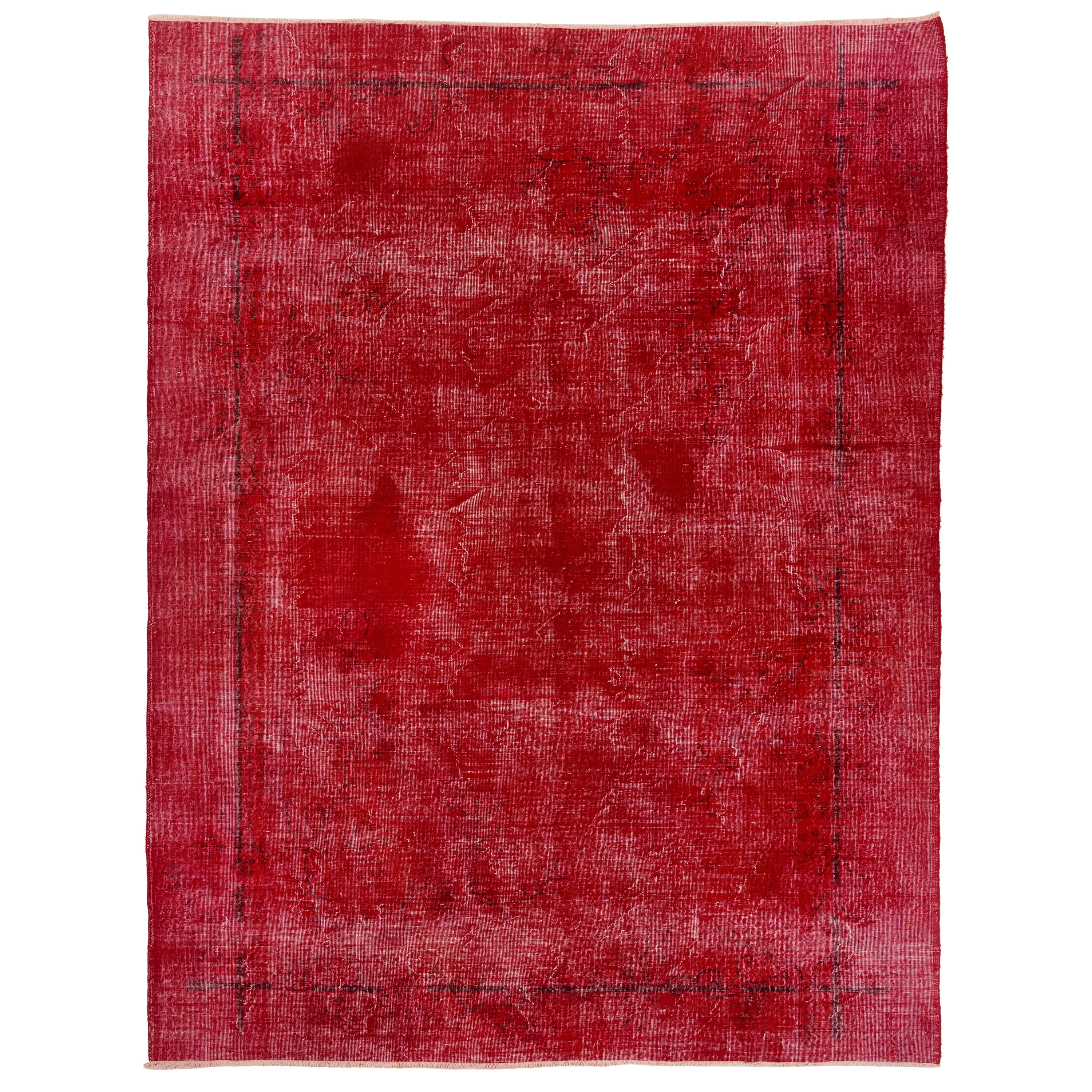 8.7x11 Ft Solid Red Color Vintage Rug Overdyed in Red. Great 4 Modern Interiors