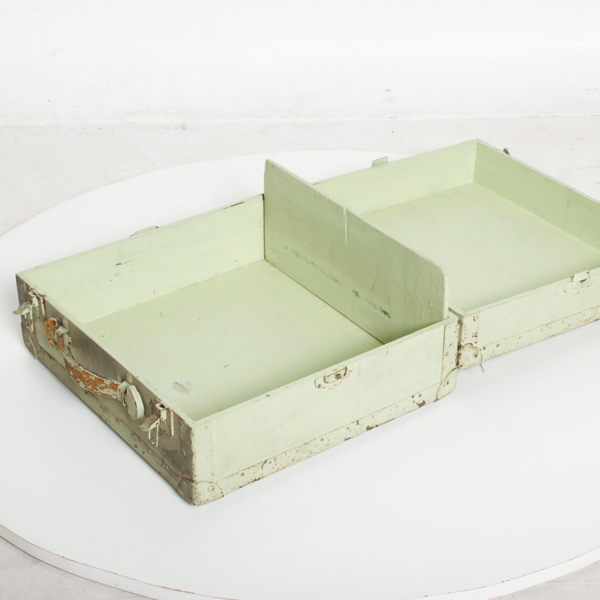 1940s Distressed Military Light Green Wood Ammo Box + Leather Handle Carry Case  1