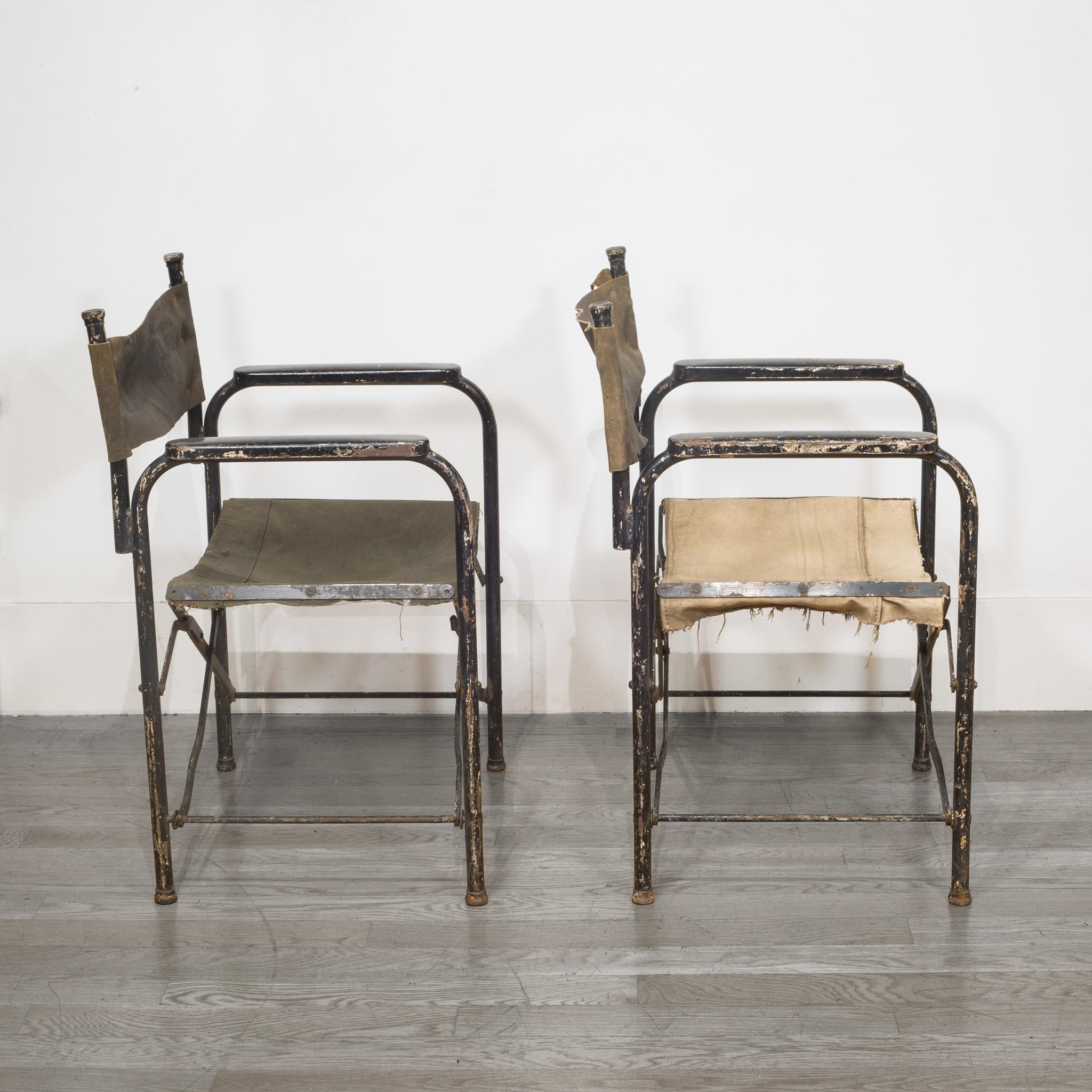 Industrial Distressed Miltary Folding Director's Chairs, circa 1940