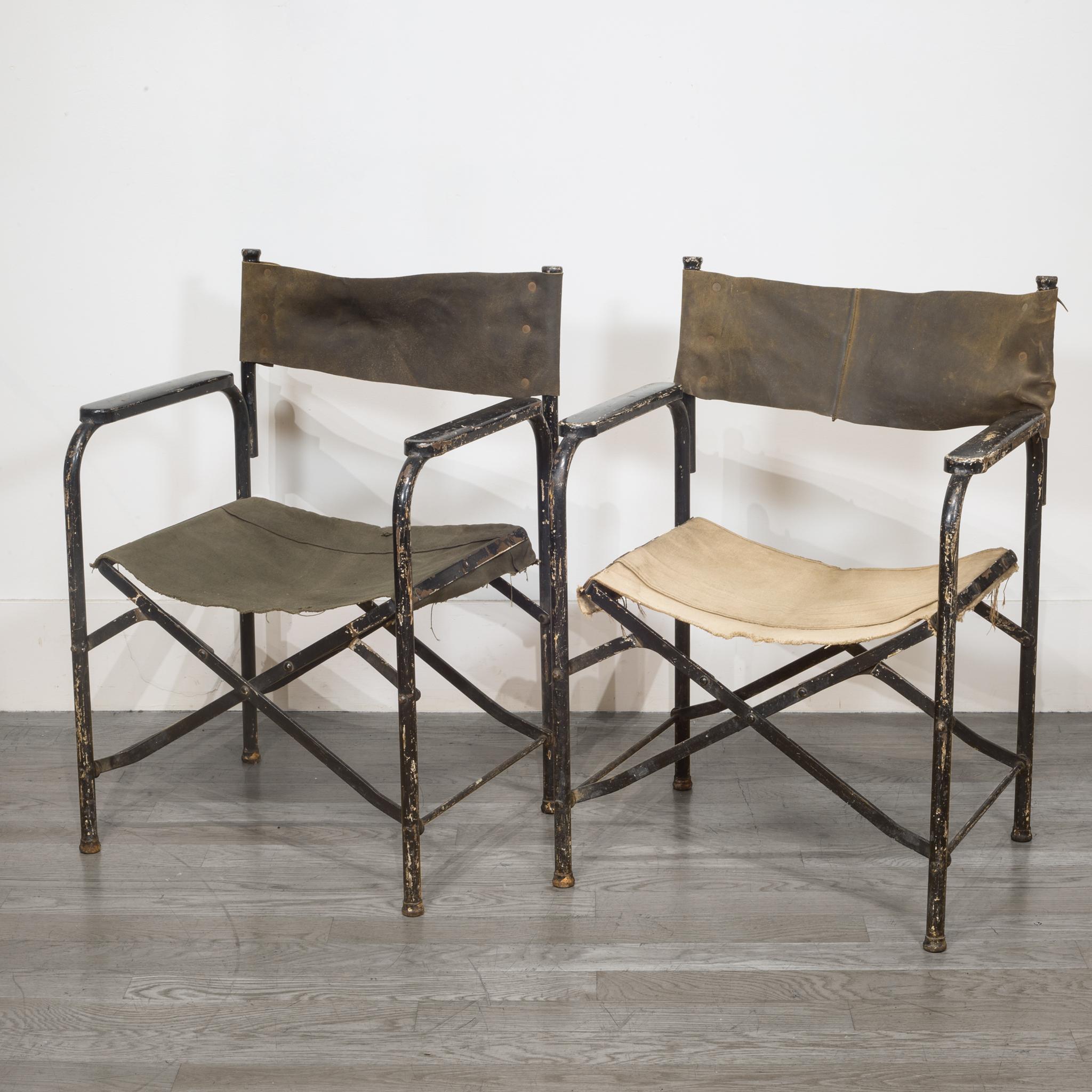Distressed Miltary Folding Director's Chairs, circa 1940 In Good Condition In San Francisco, CA