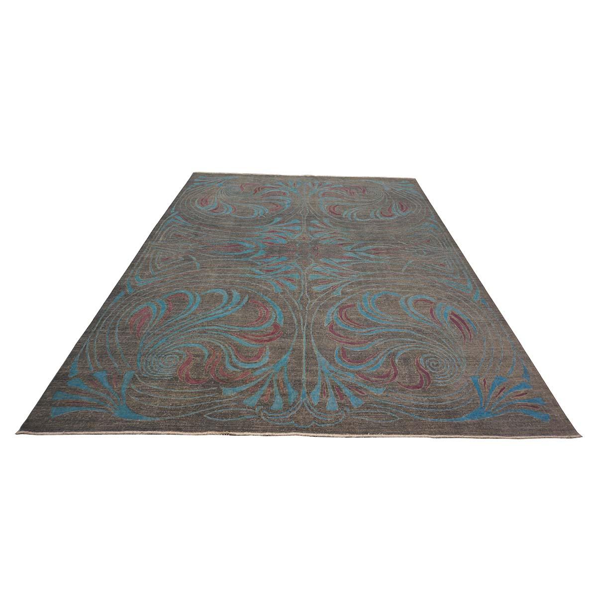Ashly Fine Rugs presents a new distressed modern Afghan rug. These rugs have been overdyed and distressed with a custom design to give them an antique feel, but yet a modern look. In this case, the design on this piece was sheared down first to
