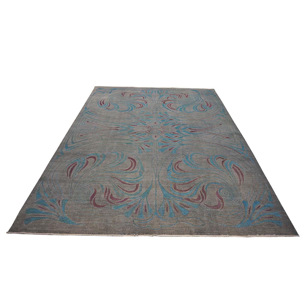 Contemporary Distressed Modern Afghan 9x12 Grey, Blue, & Purple Handmade Area Rug For Sale