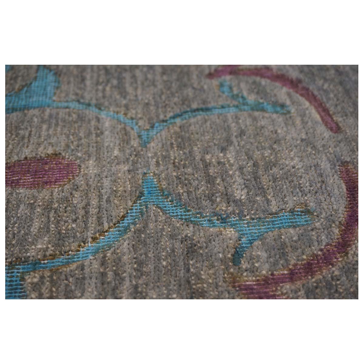 Distressed Modern Afghan 9x12 Grey, Blue, & Purple Handmade Area Rug (Wolle) im Angebot