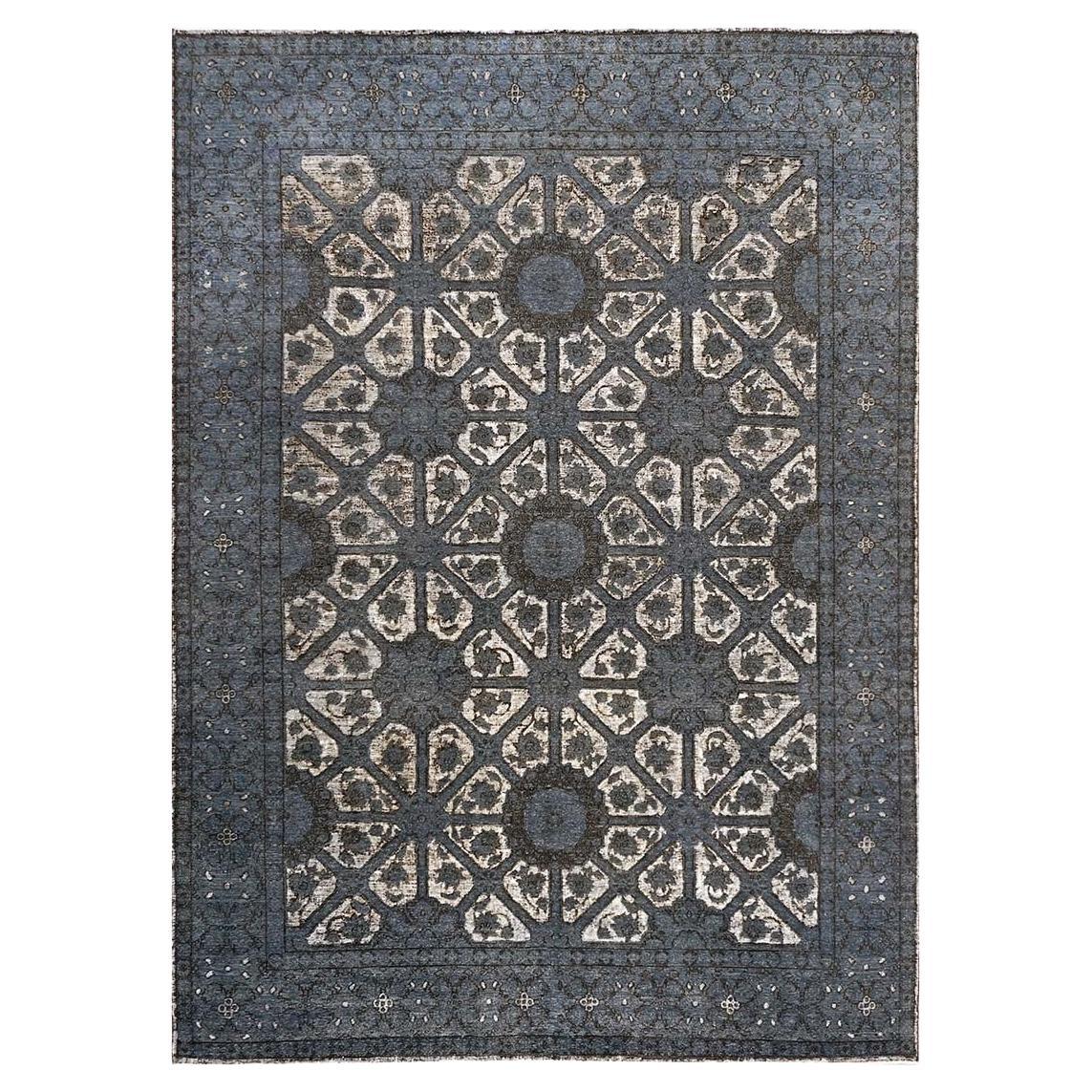 Distressed Modern Afghan 9x12 Slate, White, & Black Handmade Area Rug For Sale