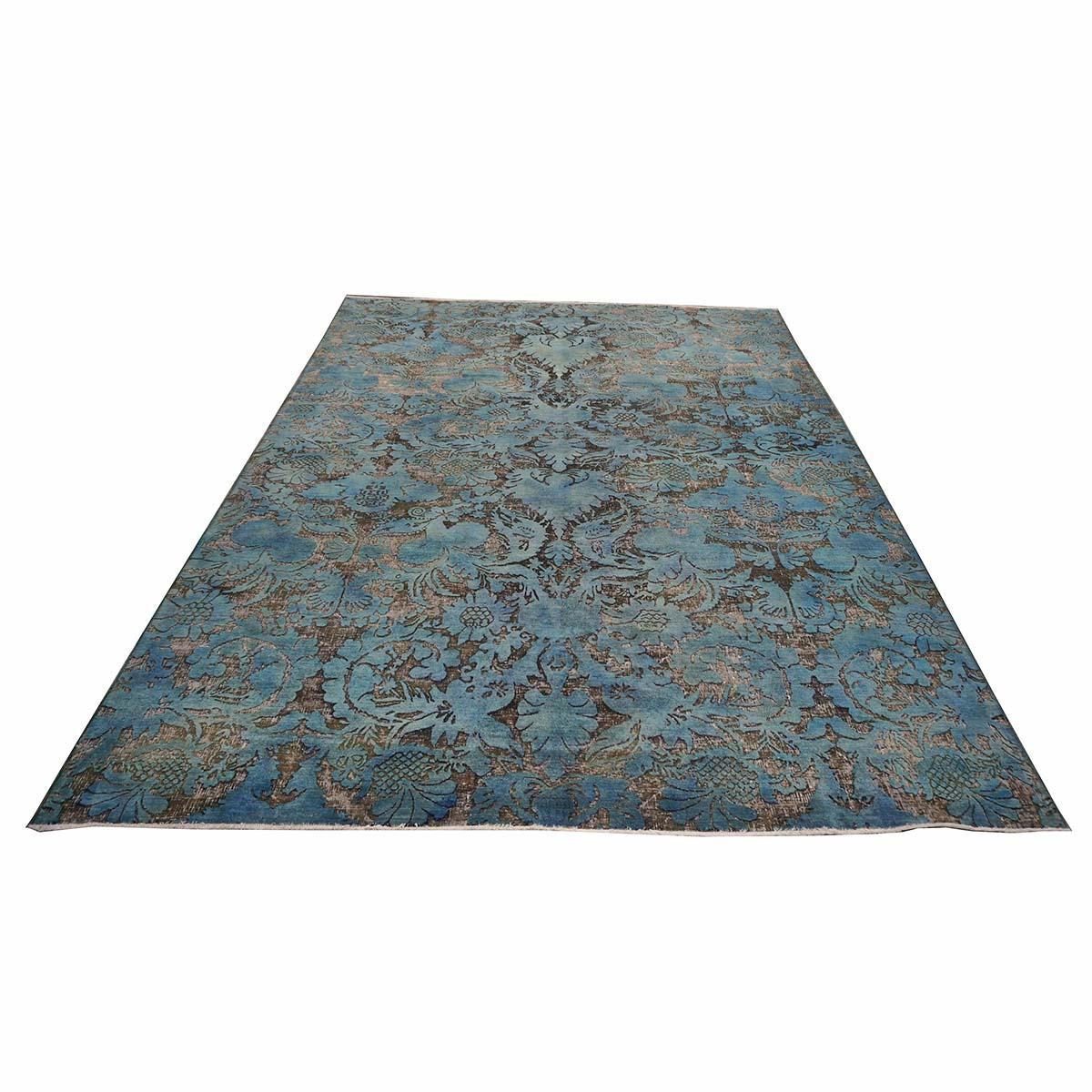 Distressed Modern Afghan 9x12 Teal Blue & White Handmade Area Rug In Excellent Condition For Sale In Houston, TX