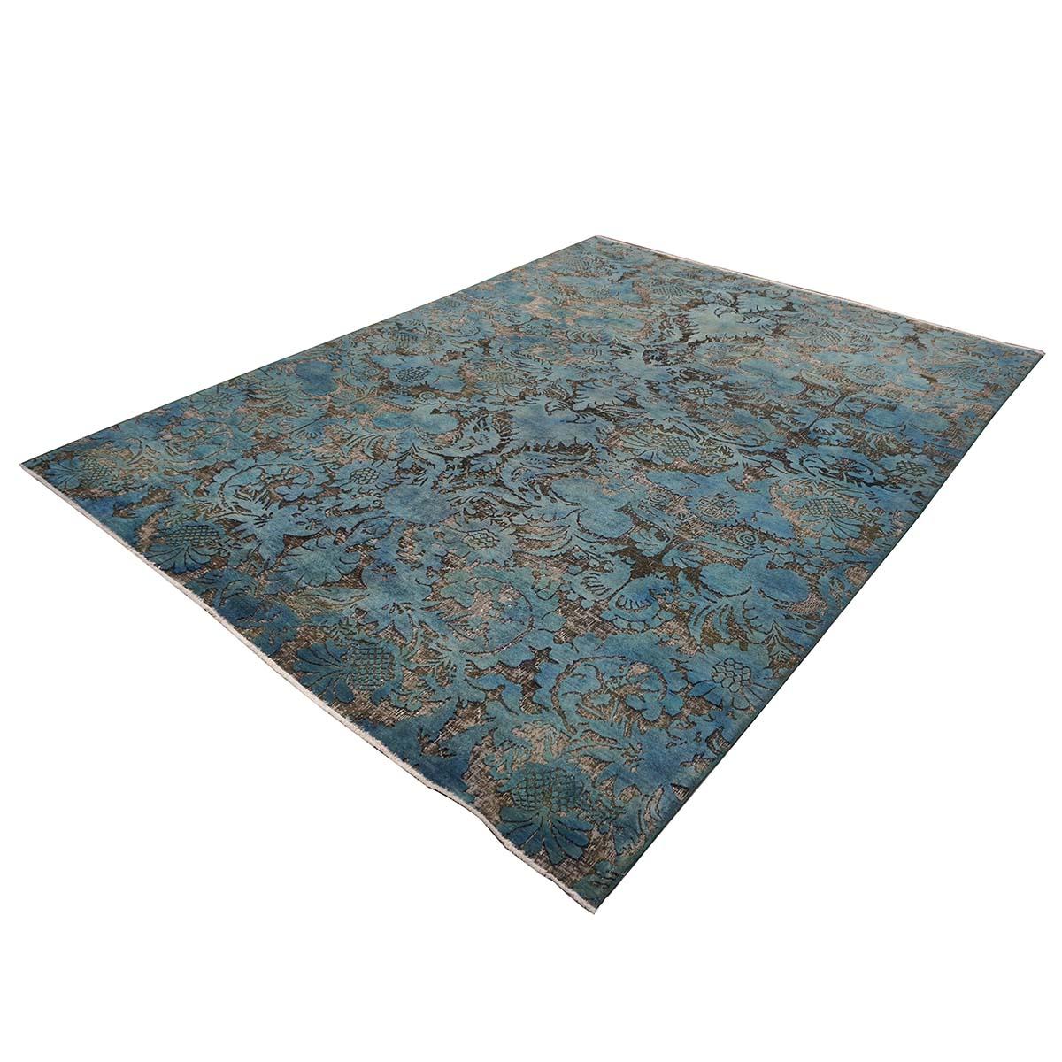 Contemporary Distressed Modern Afghan 9x12 Teal Blue & White Handmade Area Rug For Sale