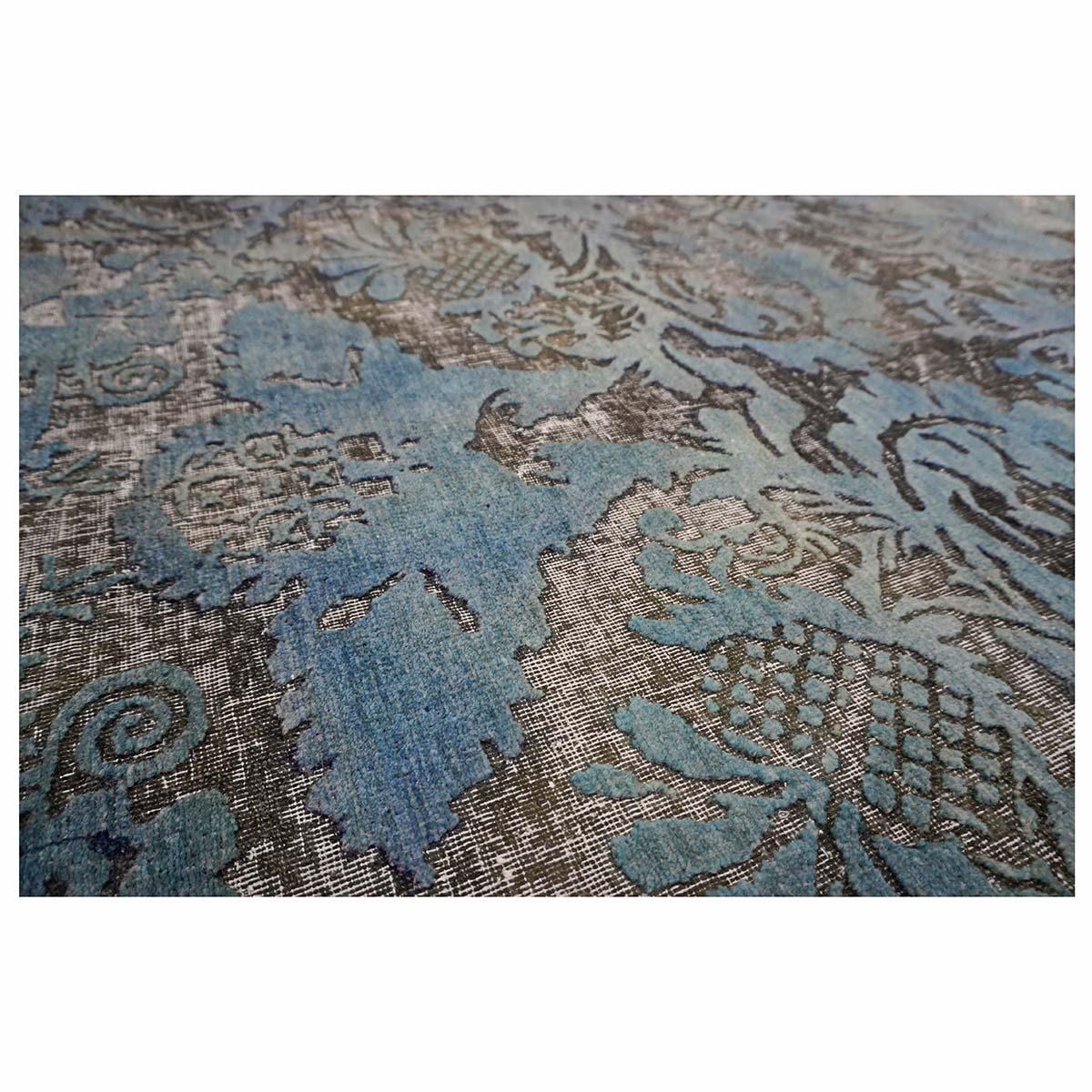 Wool Distressed Modern Afghan 9x12 Teal Blue & White Handmade Area Rug For Sale