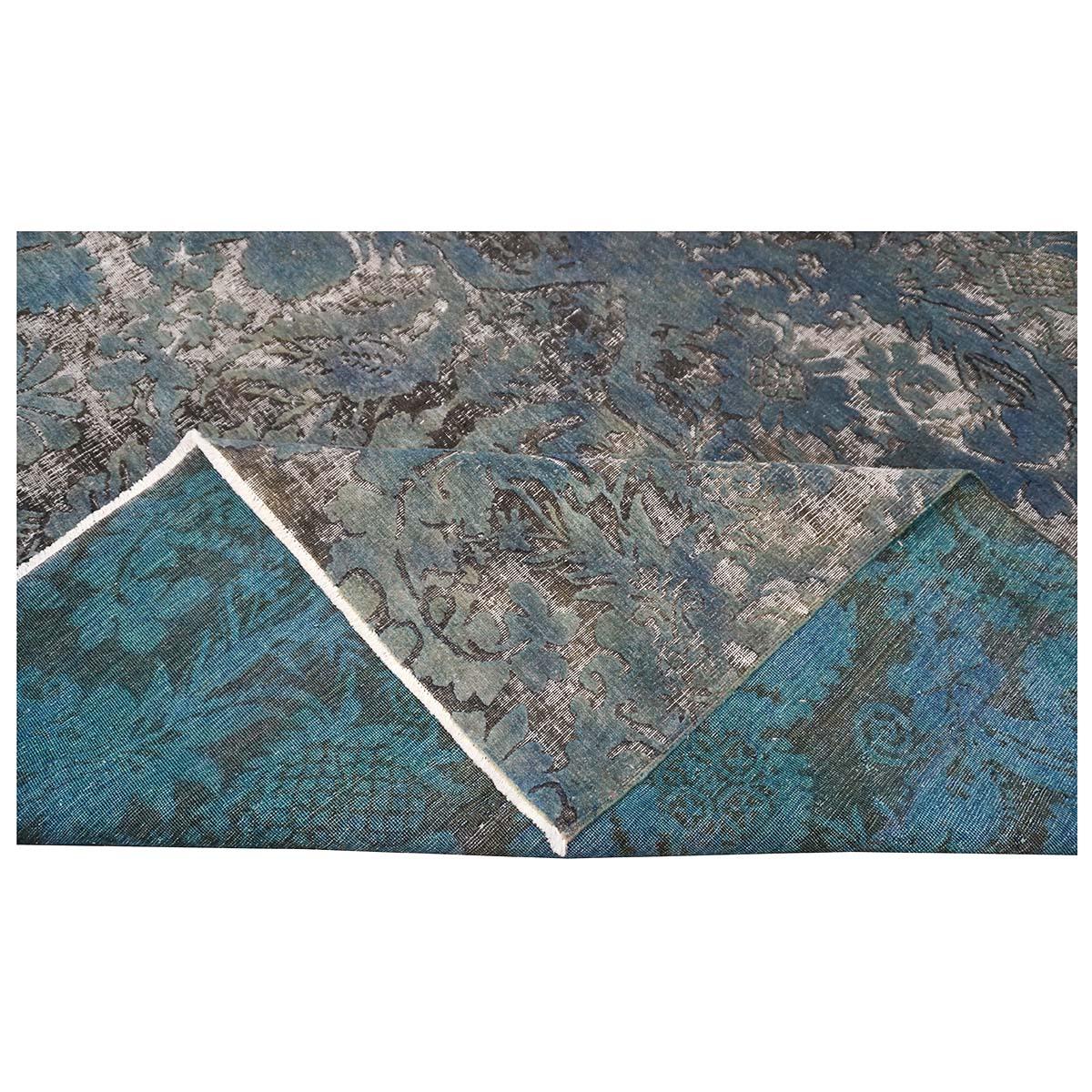 Distressed Modern Afghan 9x12 Teal Blue & White Handmade Area Rug For Sale 3