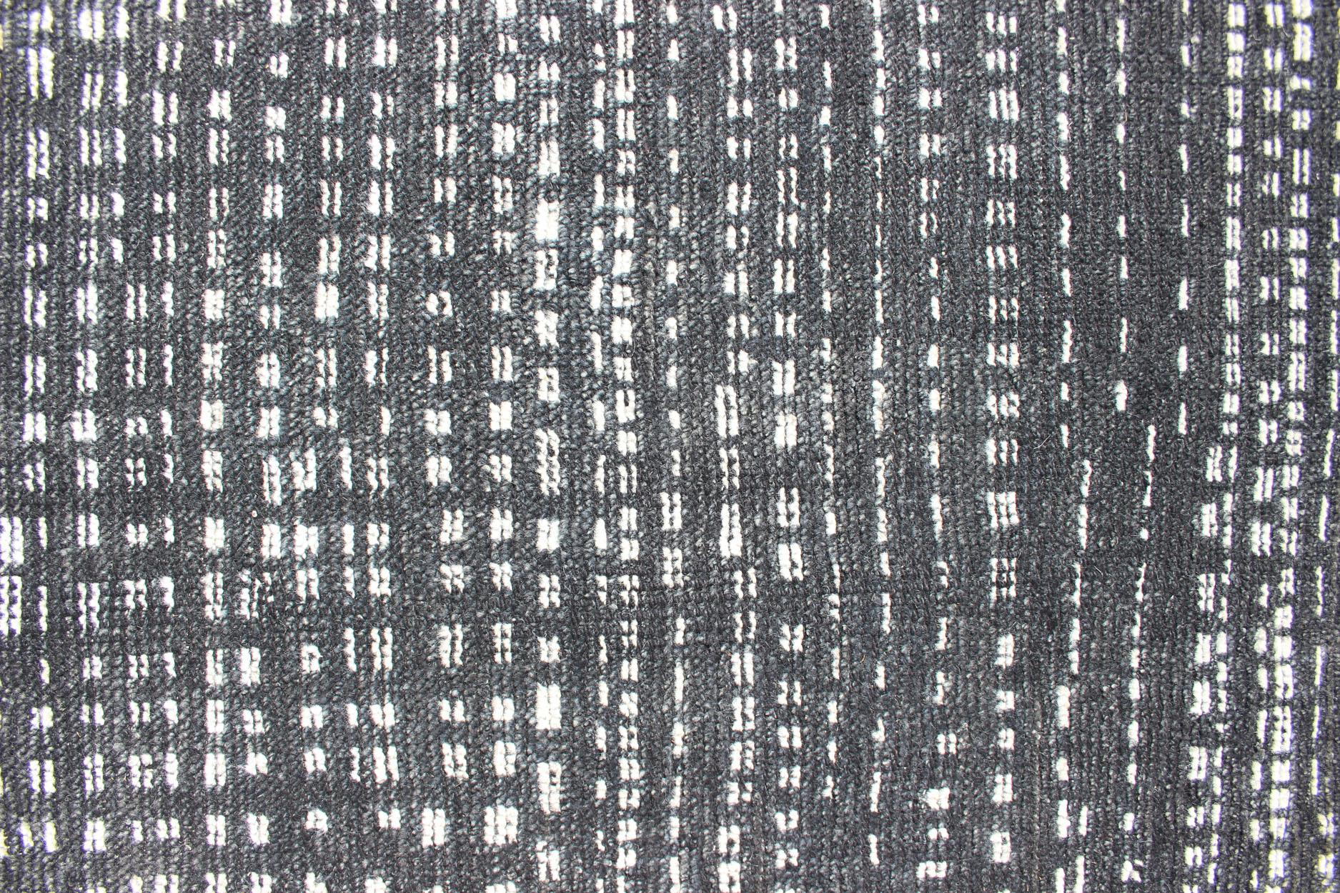Distressed Modern Indian Wool Area Rug in Charcoal And White 9'0 x 11'11 For Sale 1