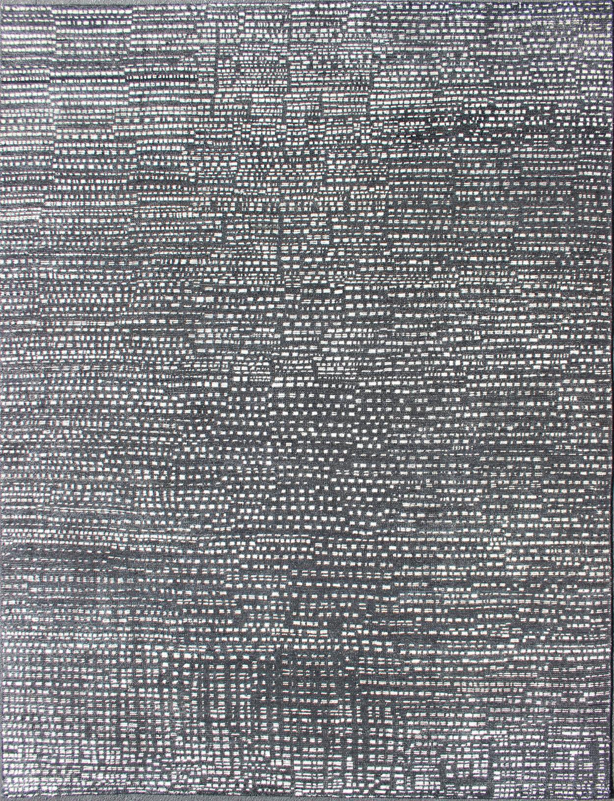 Distressed Modern Indian Wool Area Rug in Charcoal And White 9'0 x 11'11 For Sale