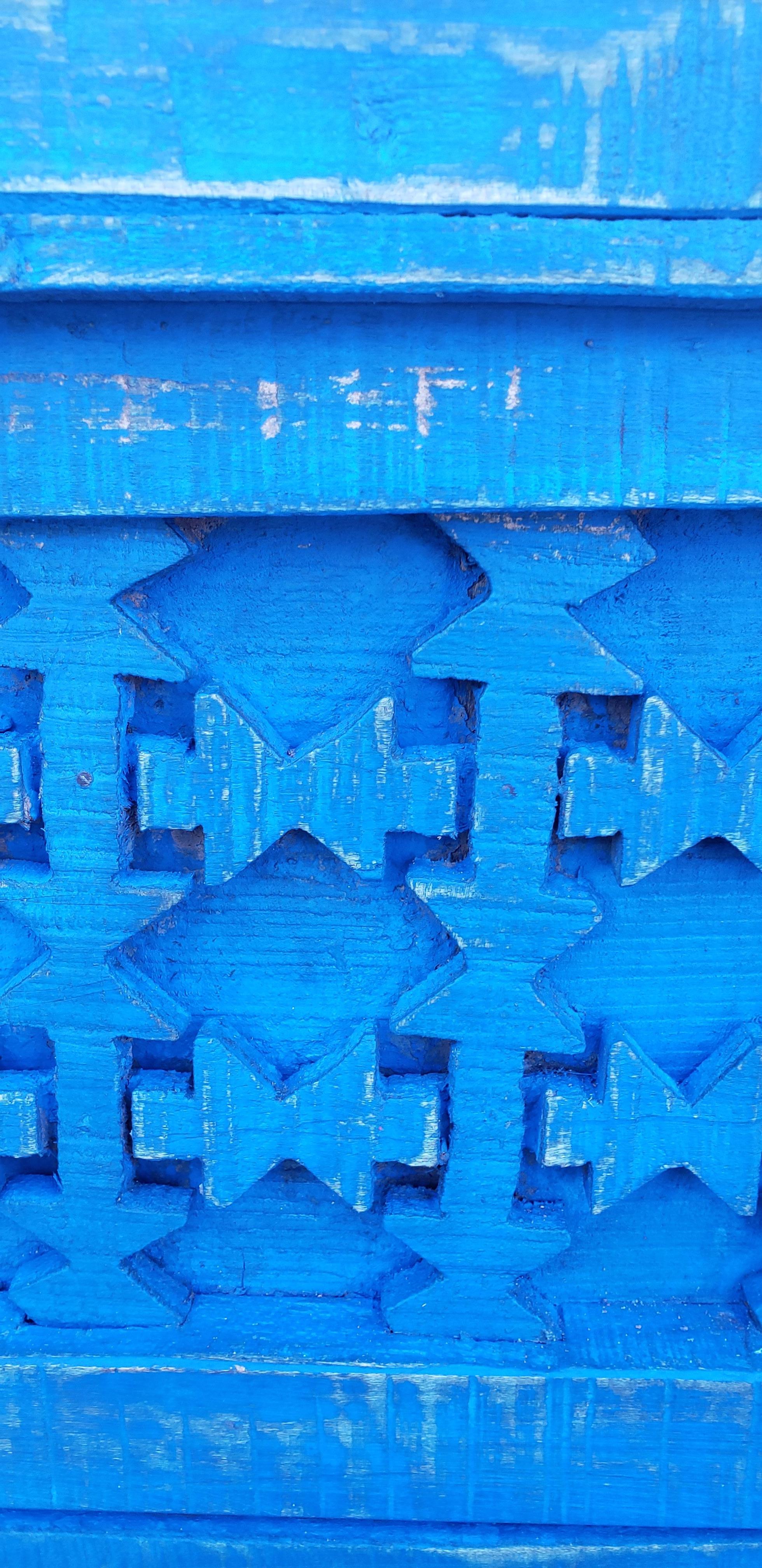 Hand-Carved Distressed Moroccan Blue Door / Gate / Shutter For Sale