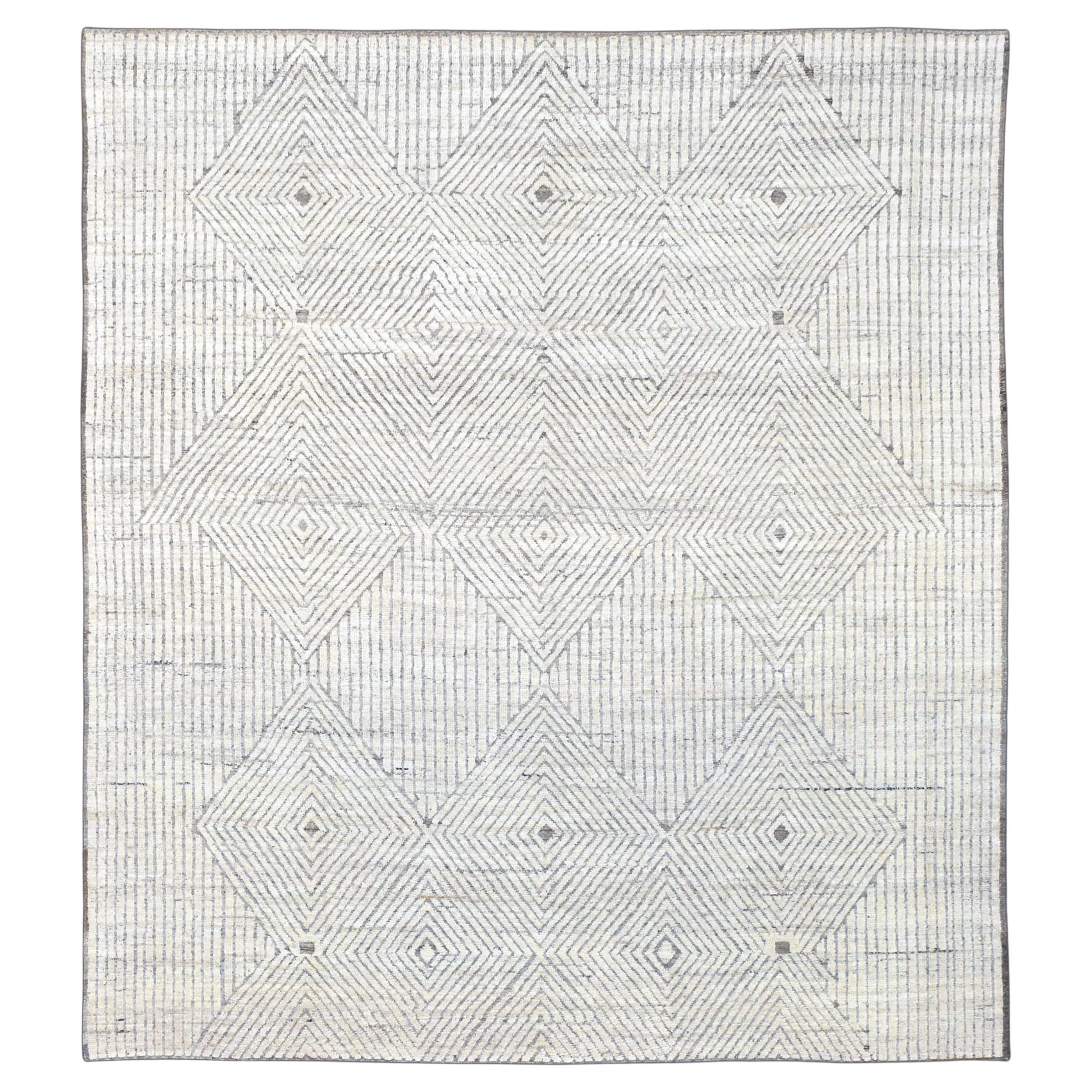 Distressed Moroccan  Diamond Patterned Wool Rug 8'8''x9'10''