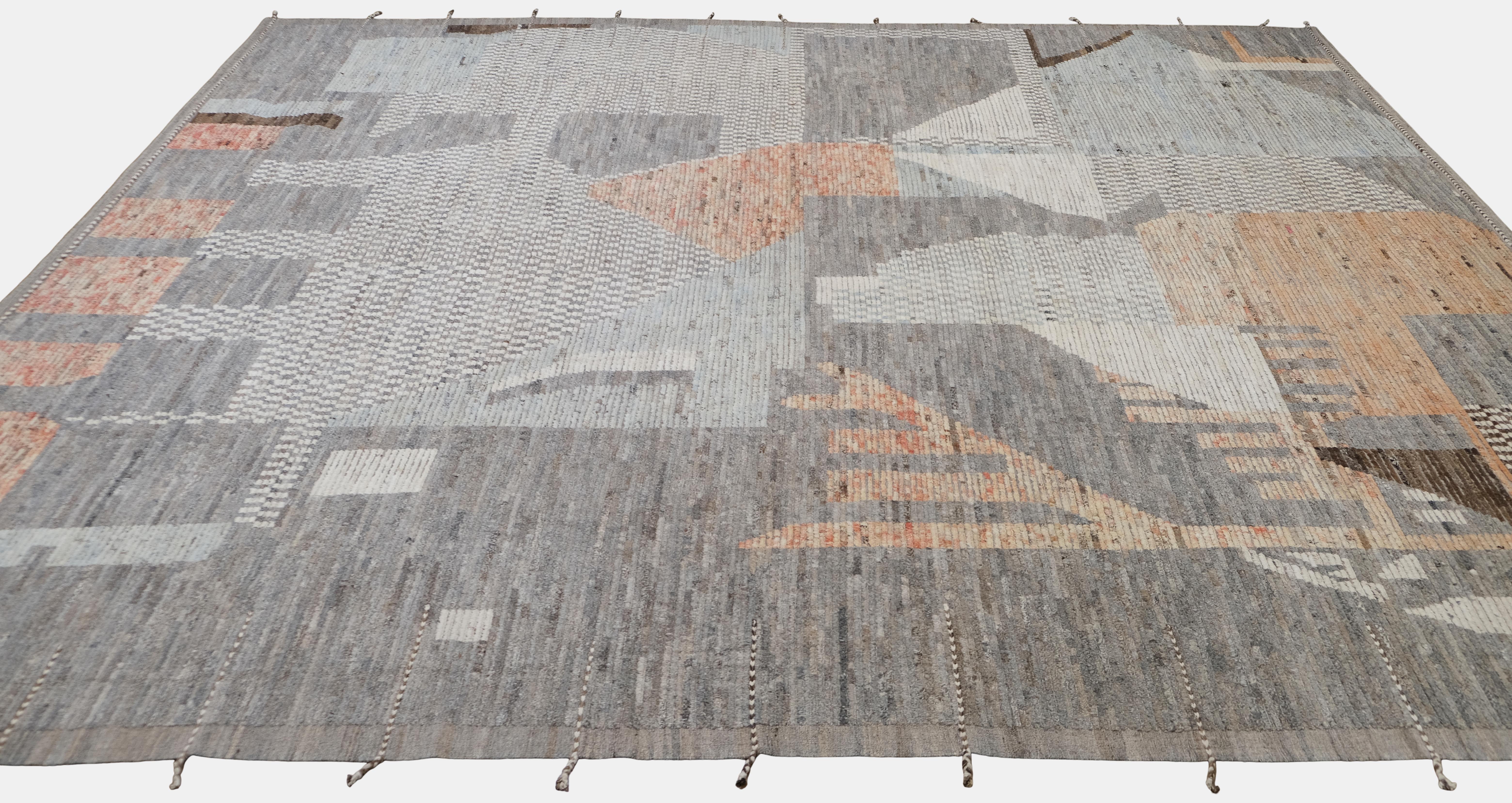 Hand-Knotted Distressed Moroccan Multi Colored Wool Rug 14'x17' For Sale