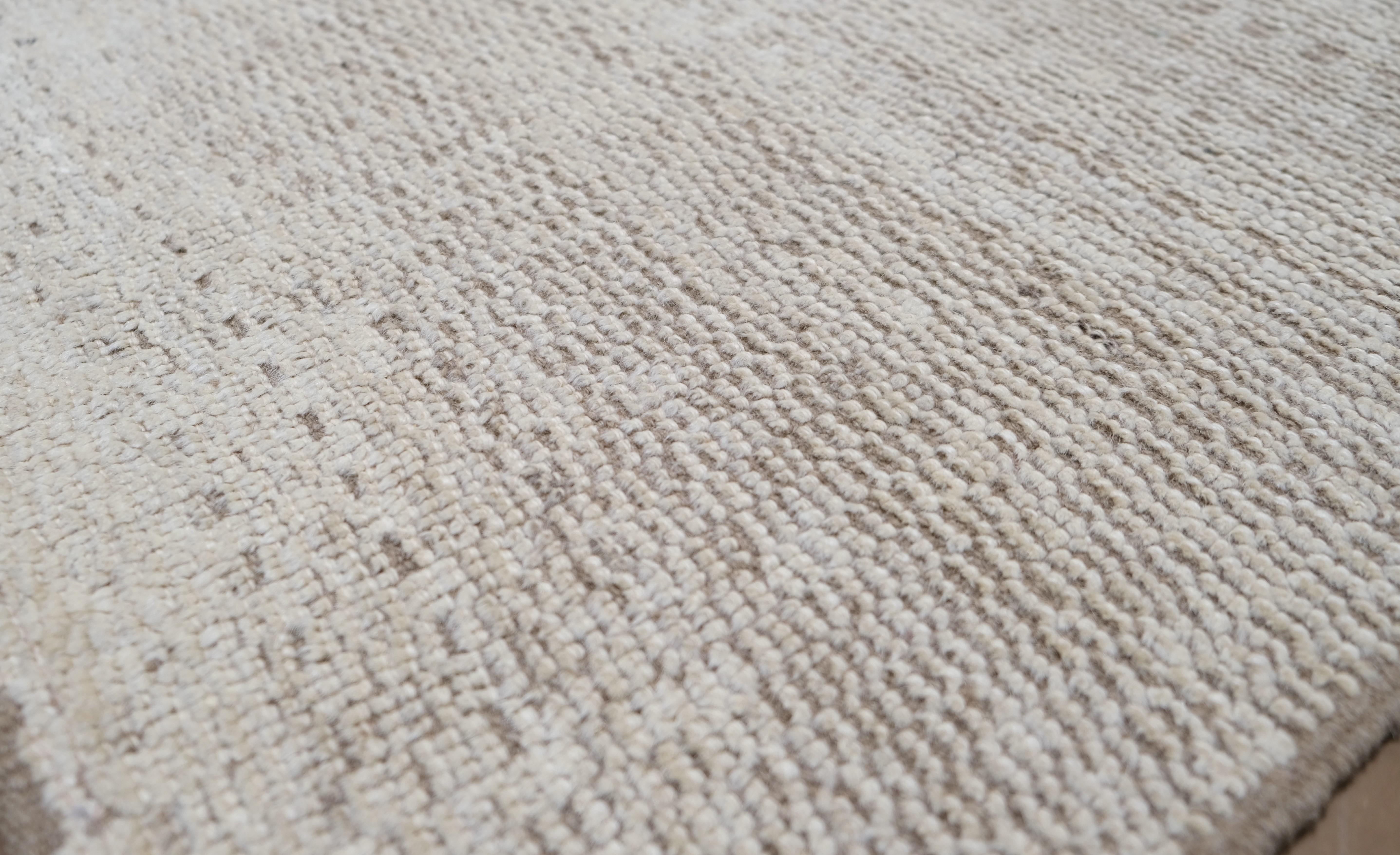 Minimalist Distressed Moroccan Neutral Wool Rug 11'6''x15'1'' For Sale