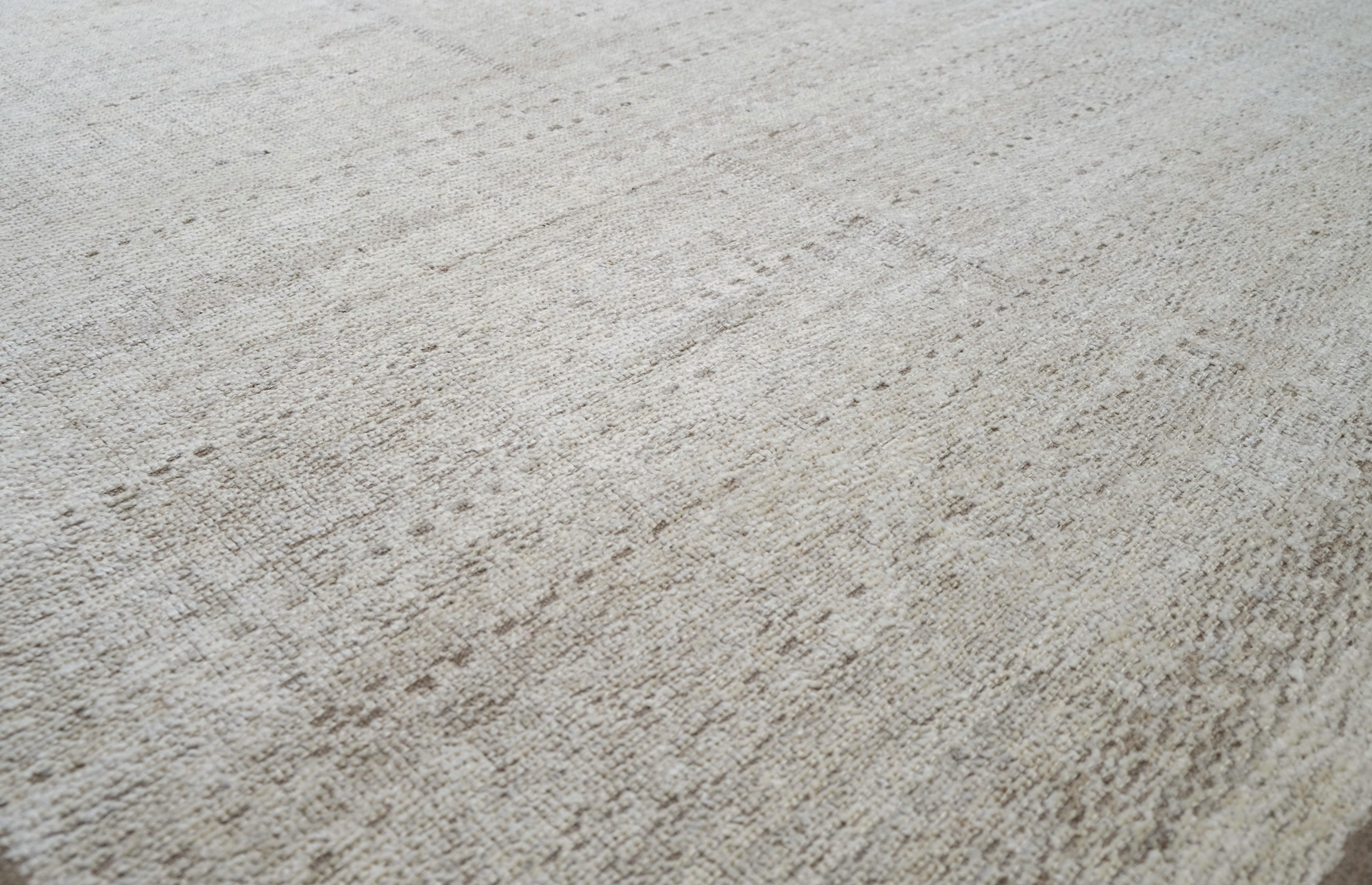 Hand-Knotted Distressed Moroccan Neutral Wool Rug 11'6''x15'1'' For Sale