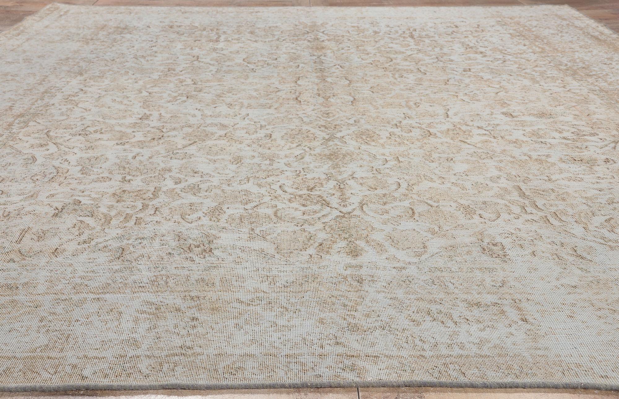 Distressed Muted Earth-Tone Vintage Turkish Rug  For Sale 1