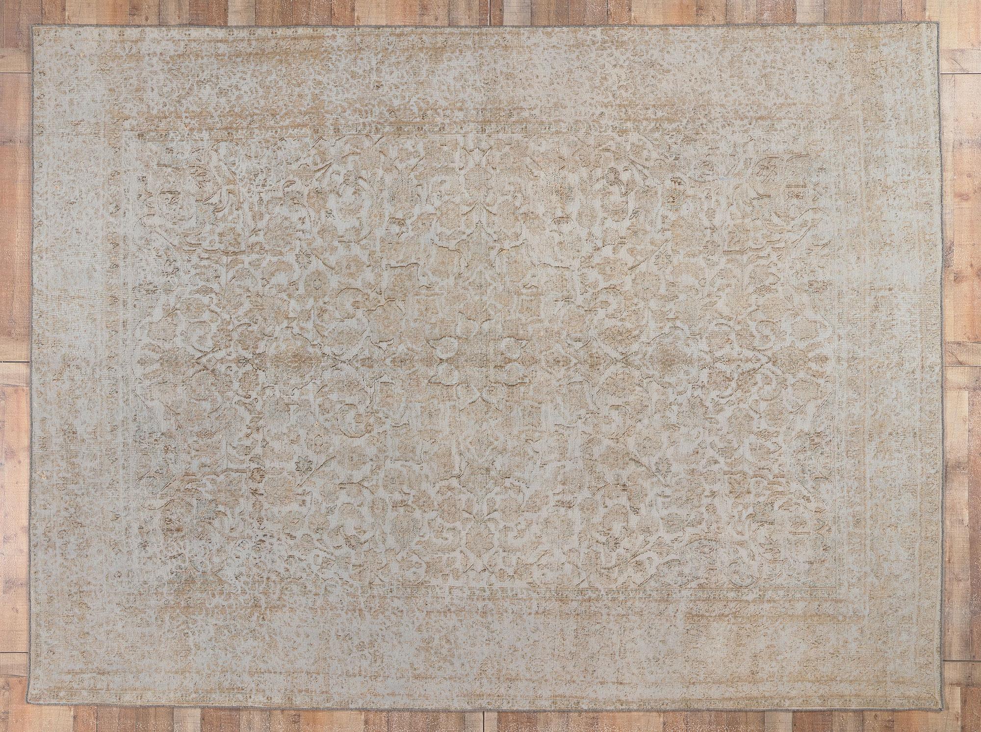 Distressed Muted Earth-Tone Vintage Turkish Rug  For Sale 2