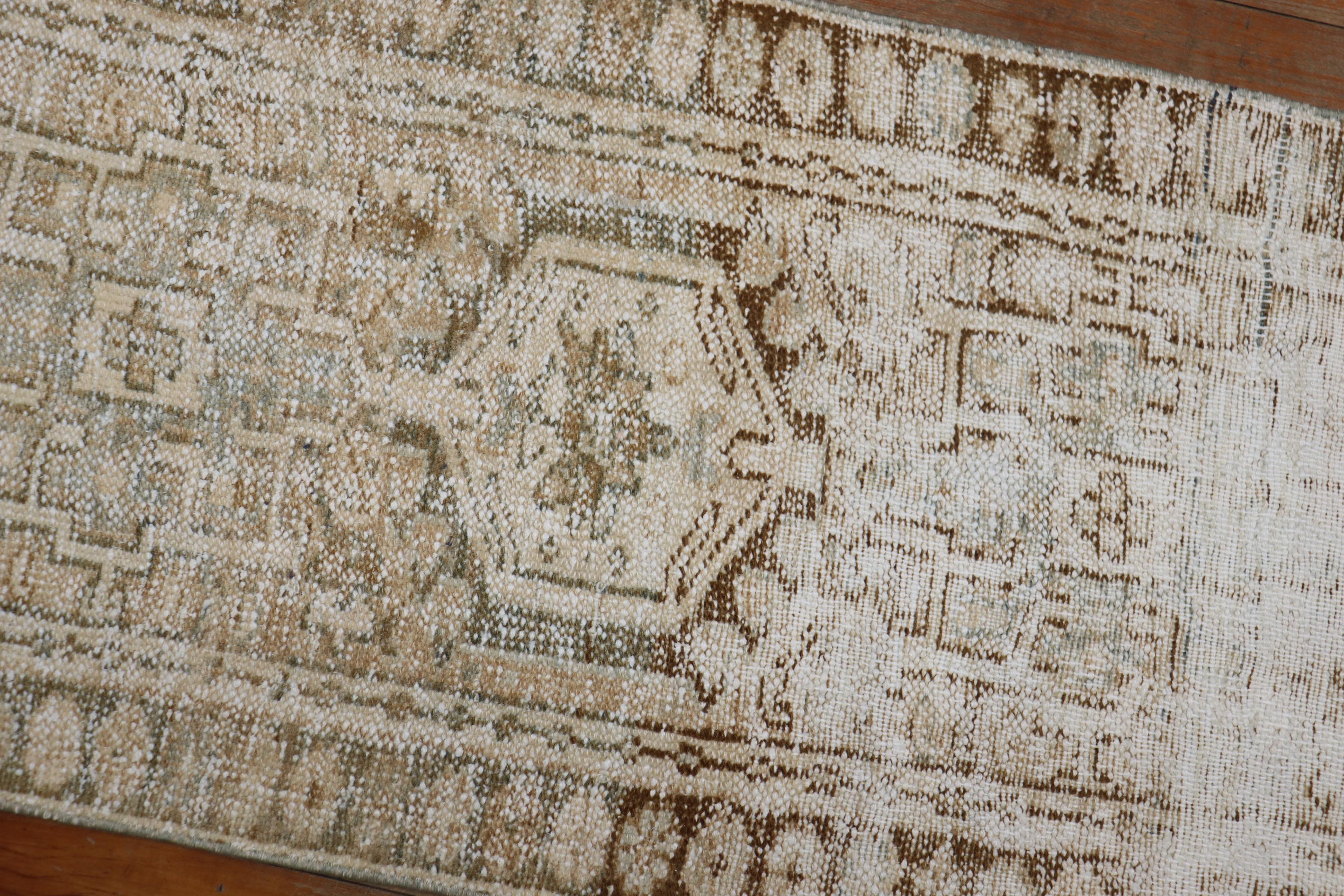 Hand-Knotted Distressed Narrow Neutral Persian Heriz 20th Century Runner For Sale