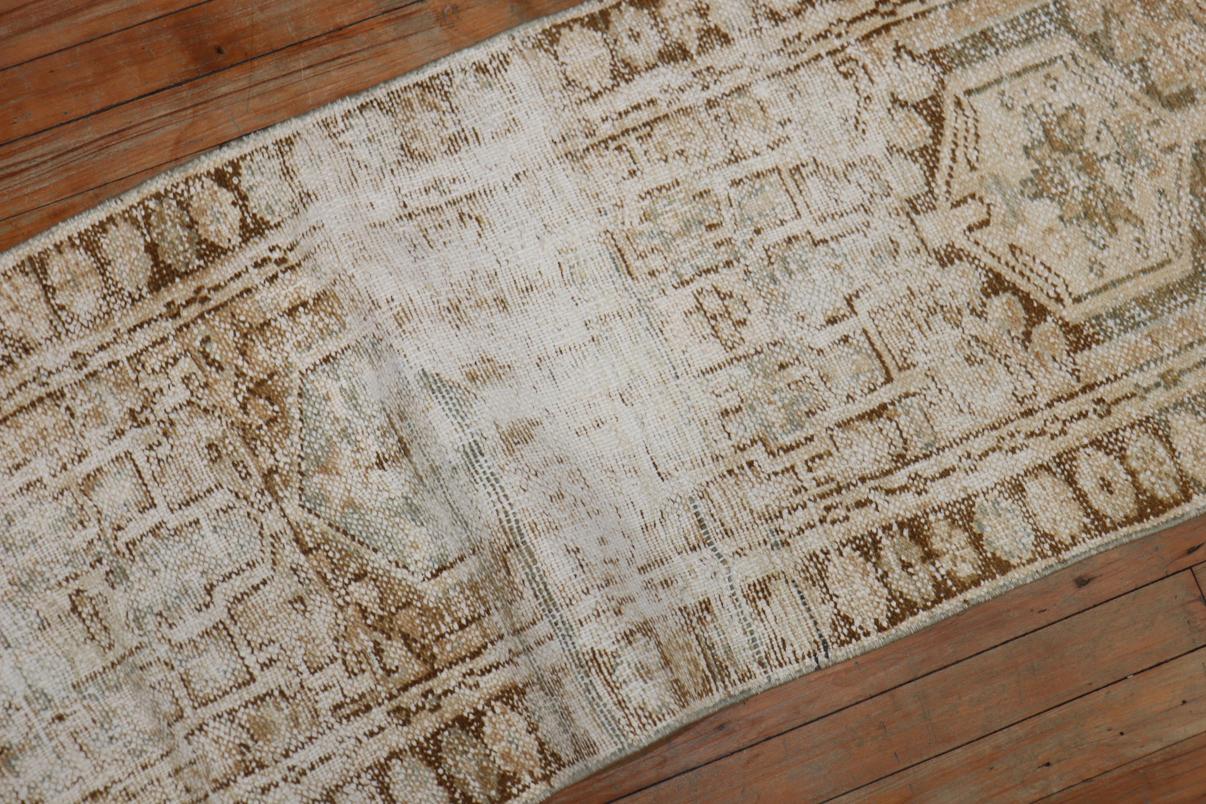 Distressed Narrow Neutral Persian Heriz 20th Century Runner In Distressed Condition For Sale In New York, NY
