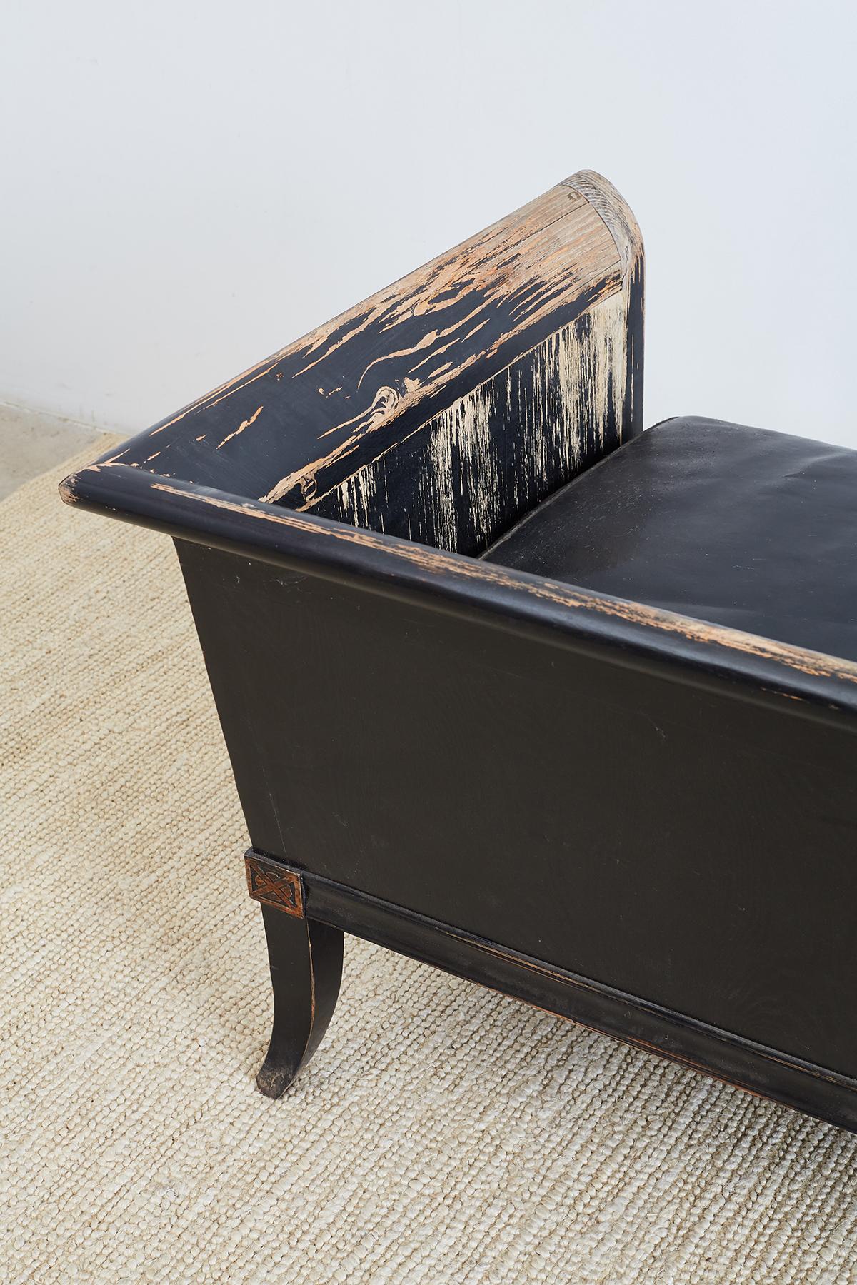 Distressed Neoclassical Gustavian Style Sofa Bench 8