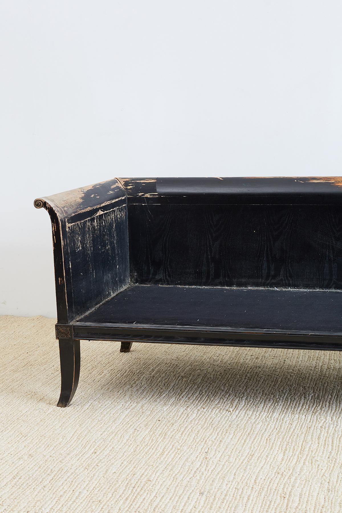 Distressed Neoclassical Gustavian Style Sofa Bench 12