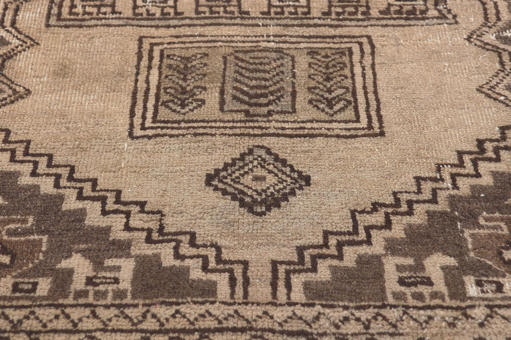 20th Century Distressed Neutral Antique Persian Rug, Nomadic Charm Meets Rustic Finesse For Sale