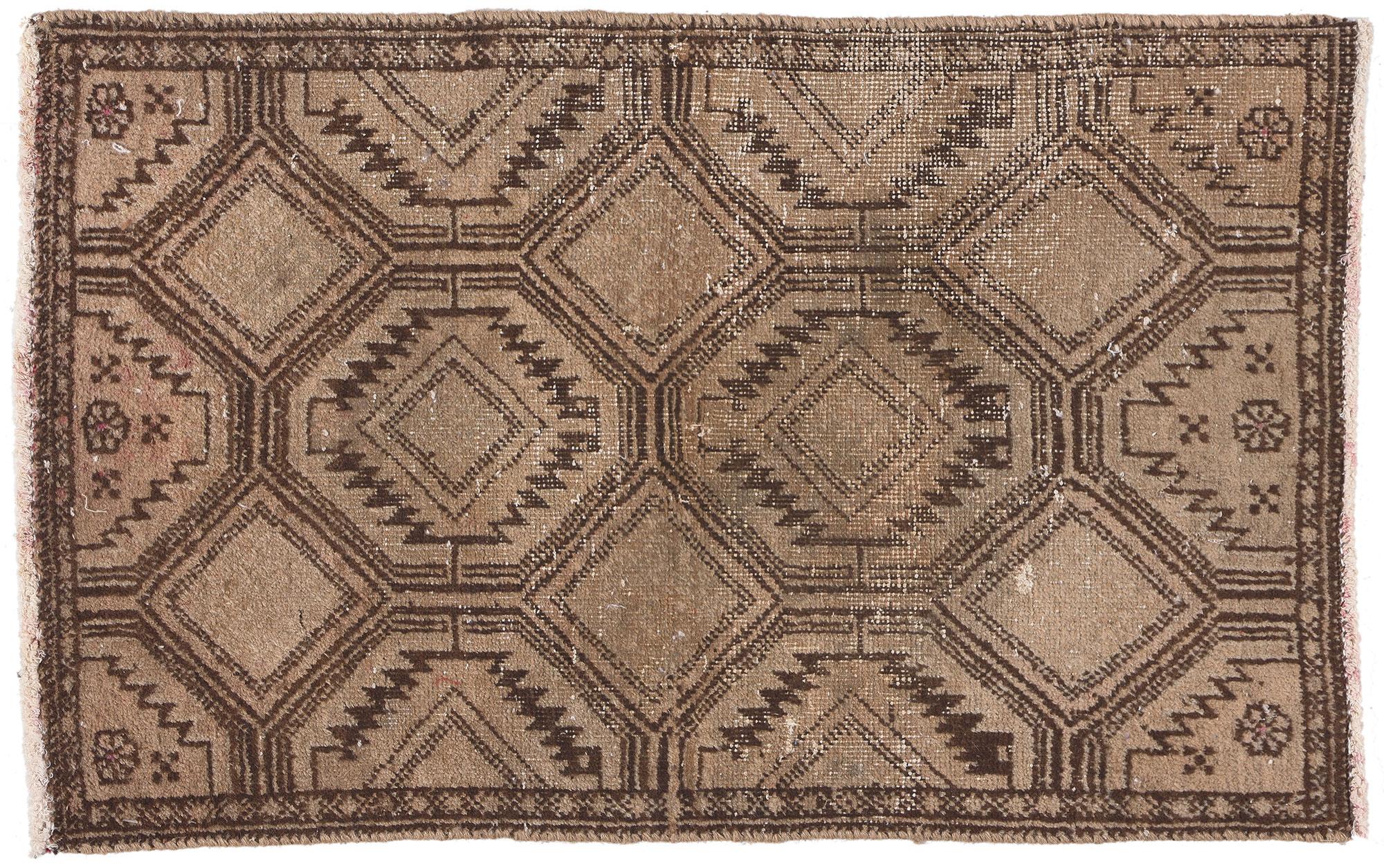Distressed Neutral Antique Persian Rug, Nomadic Charm Meets Rustic Sensibility For Sale 3