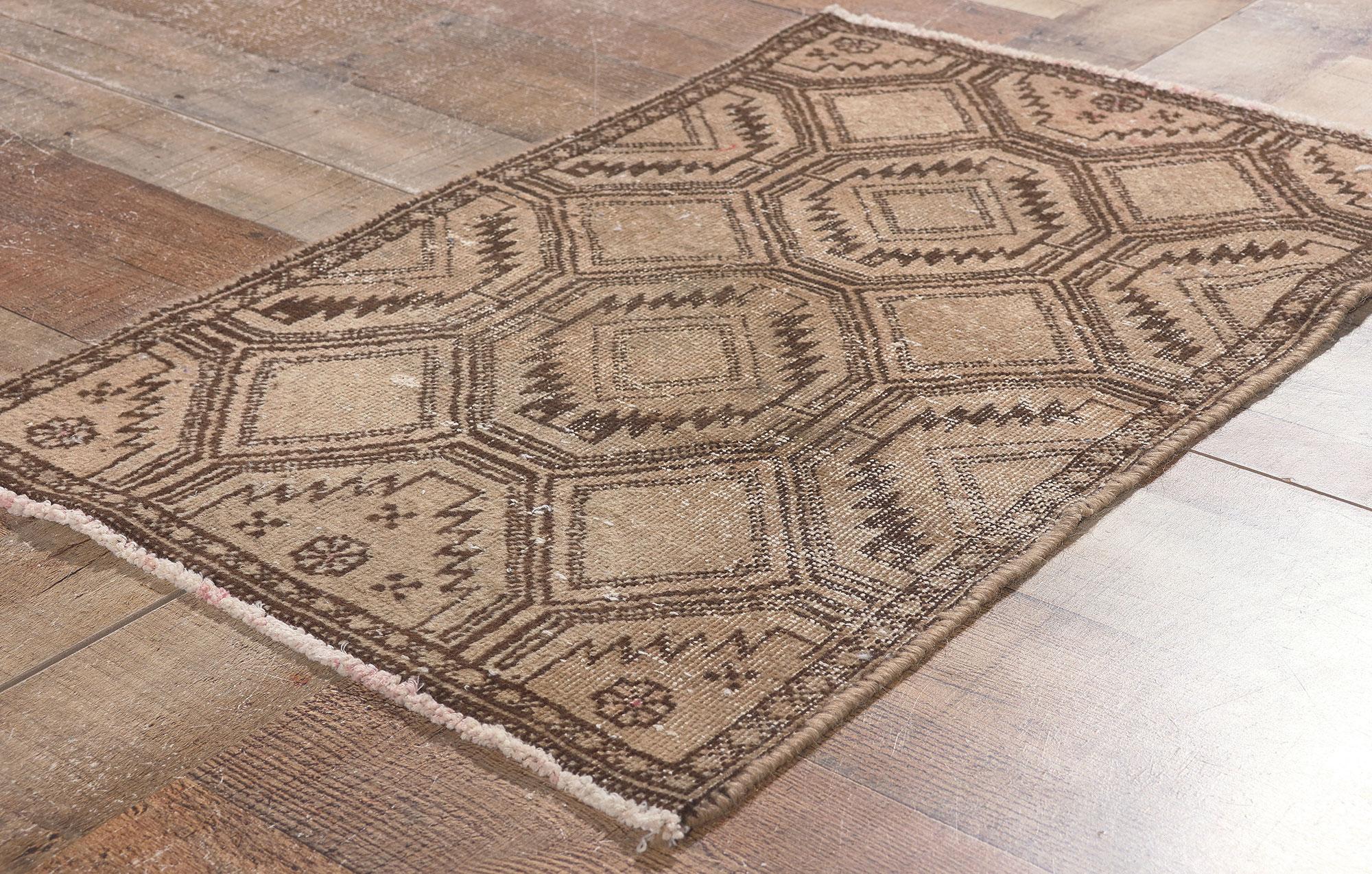 Wool Distressed Neutral Antique Persian Rug, Nomadic Charm Meets Rustic Sensibility For Sale