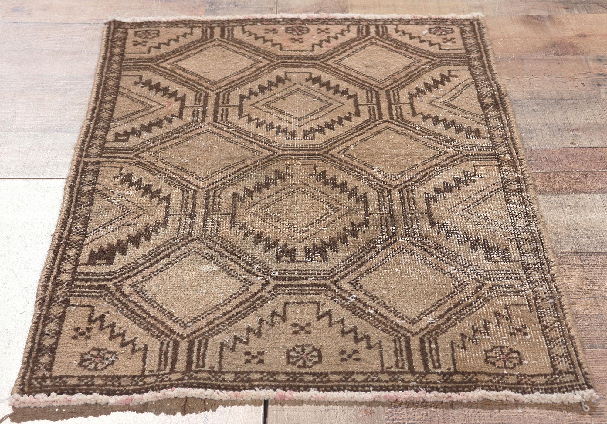 Distressed Neutral Antique Persian Rug, Nomadic Charm Meets Rustic Sensibility For Sale 1