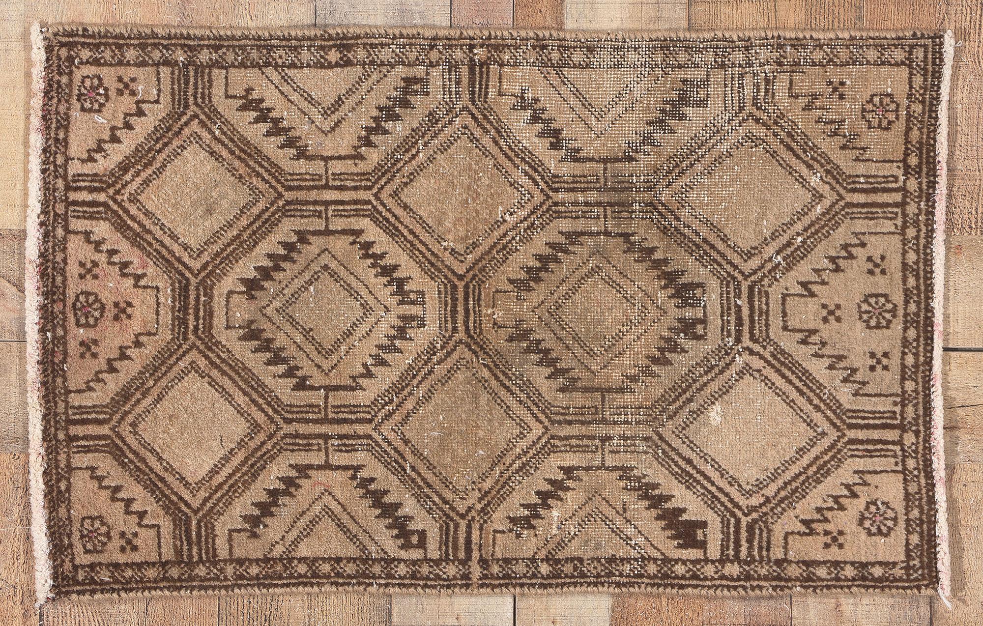 Distressed Neutral Antique Persian Rug, Nomadic Charm Meets Rustic Sensibility For Sale 2