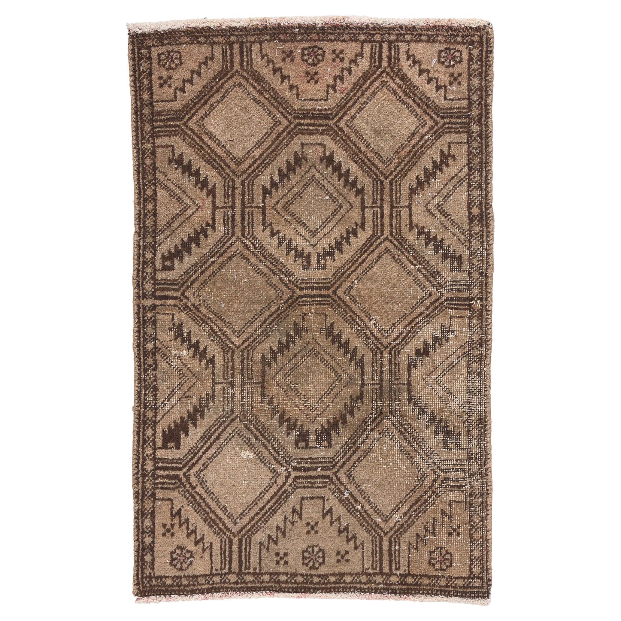 Distressed Neutral Antique Persian Rug, Nomadic Charm Meets Rustic Sensibility For Sale