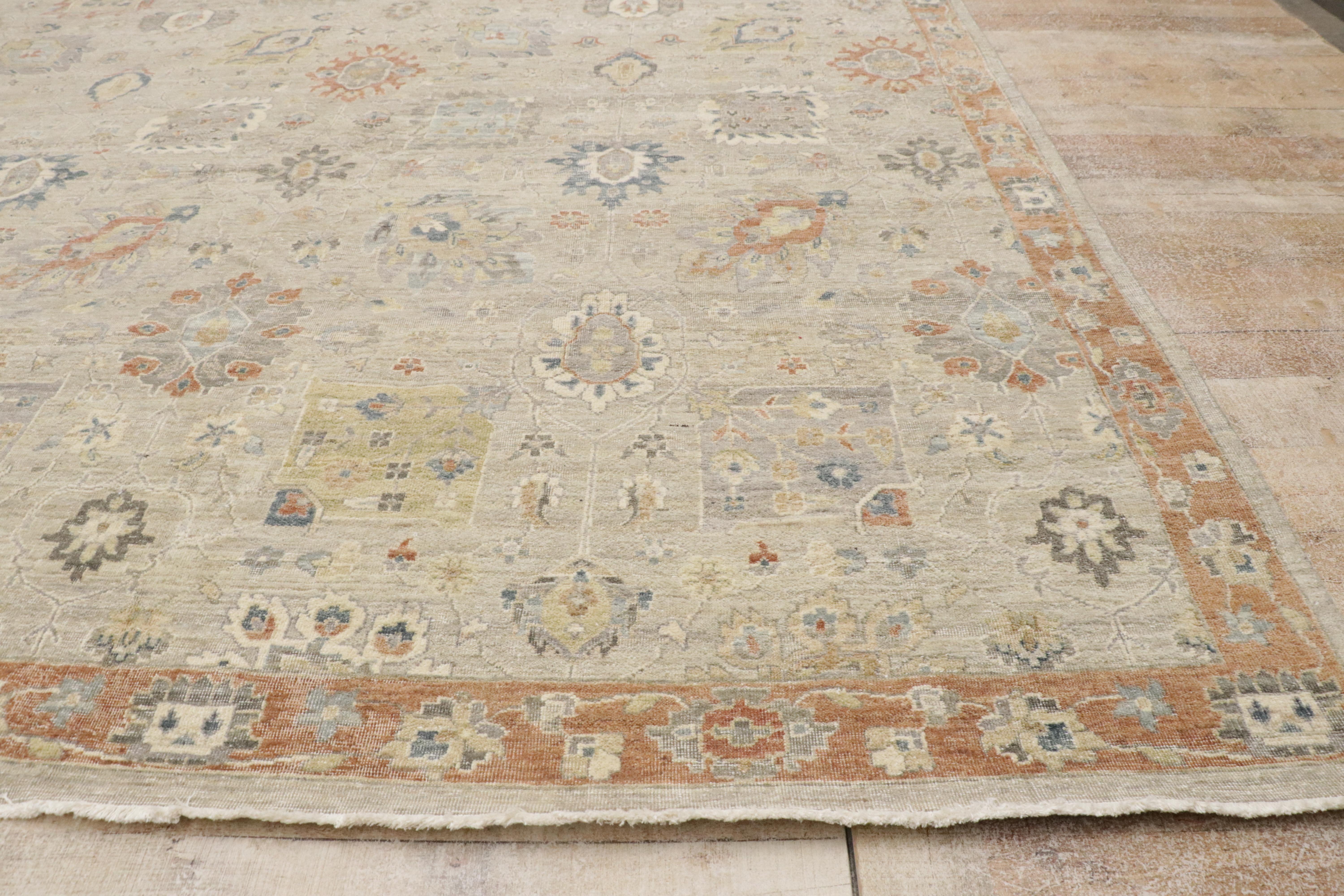 Tappeto contemporaneo in stile Oushak con design rustico e moderno. in vendita 3