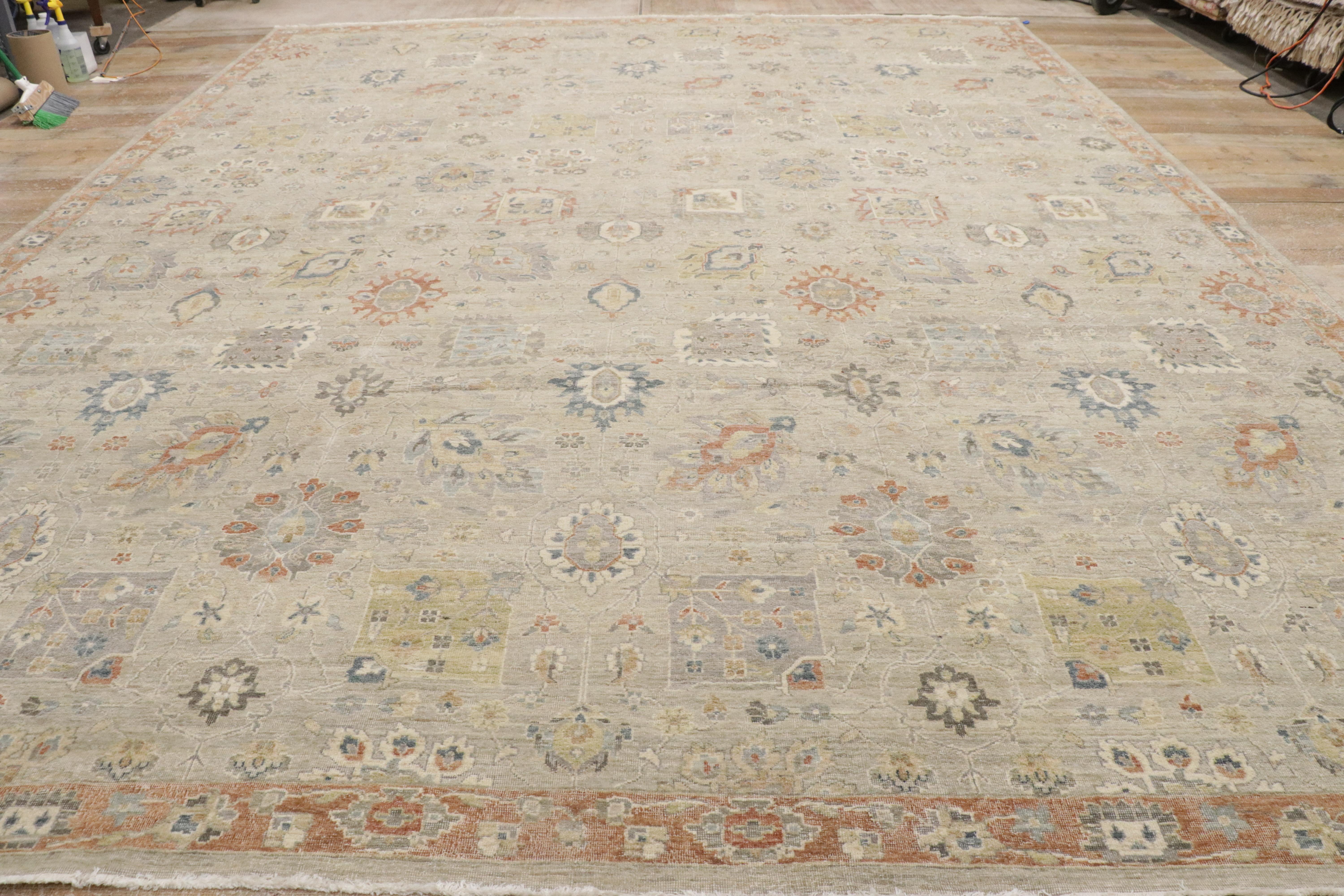 Tappeto contemporaneo in stile Oushak con design rustico e moderno. in vendita 4