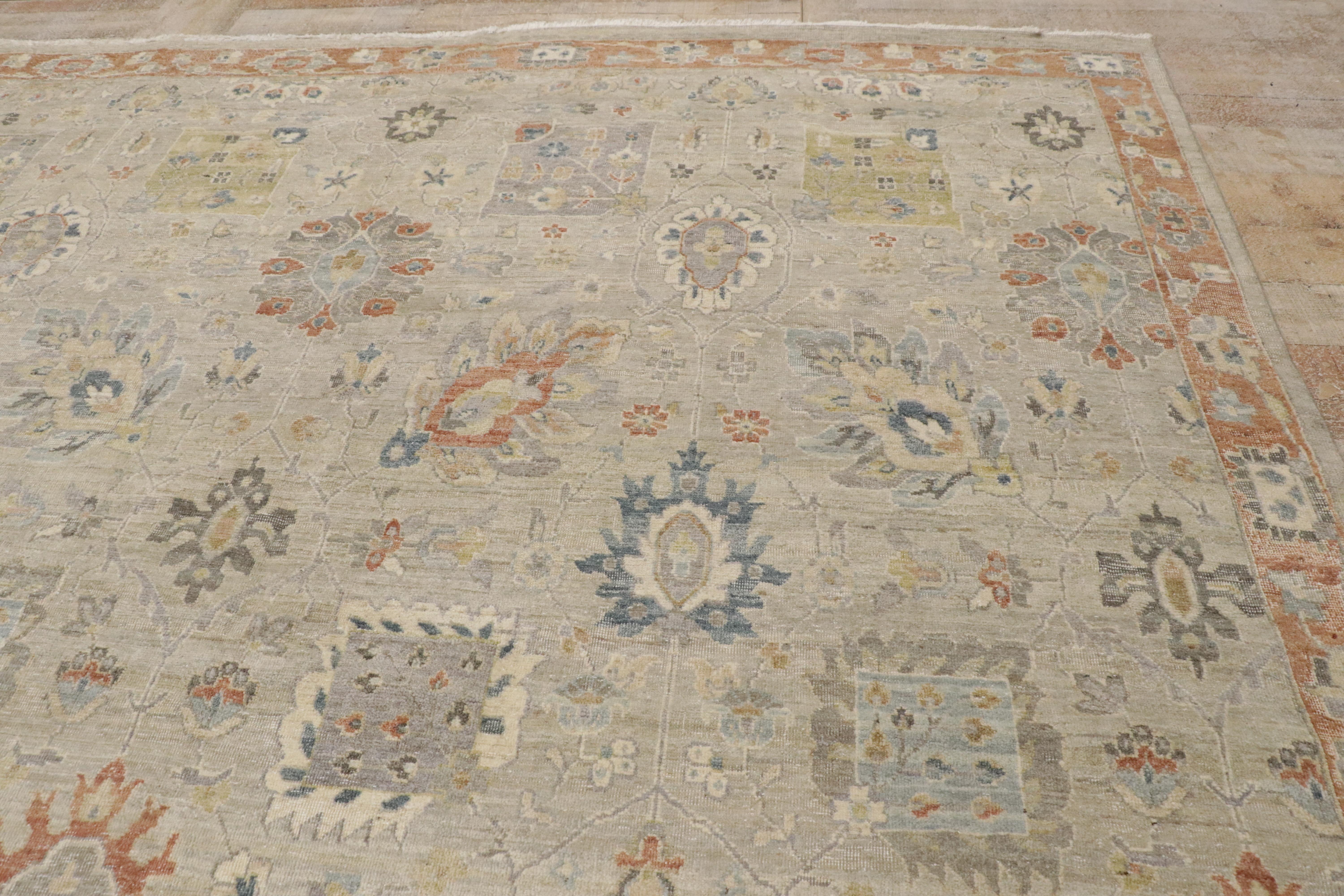 Tappeto contemporaneo in stile Oushak con design rustico e moderno. in vendita 5