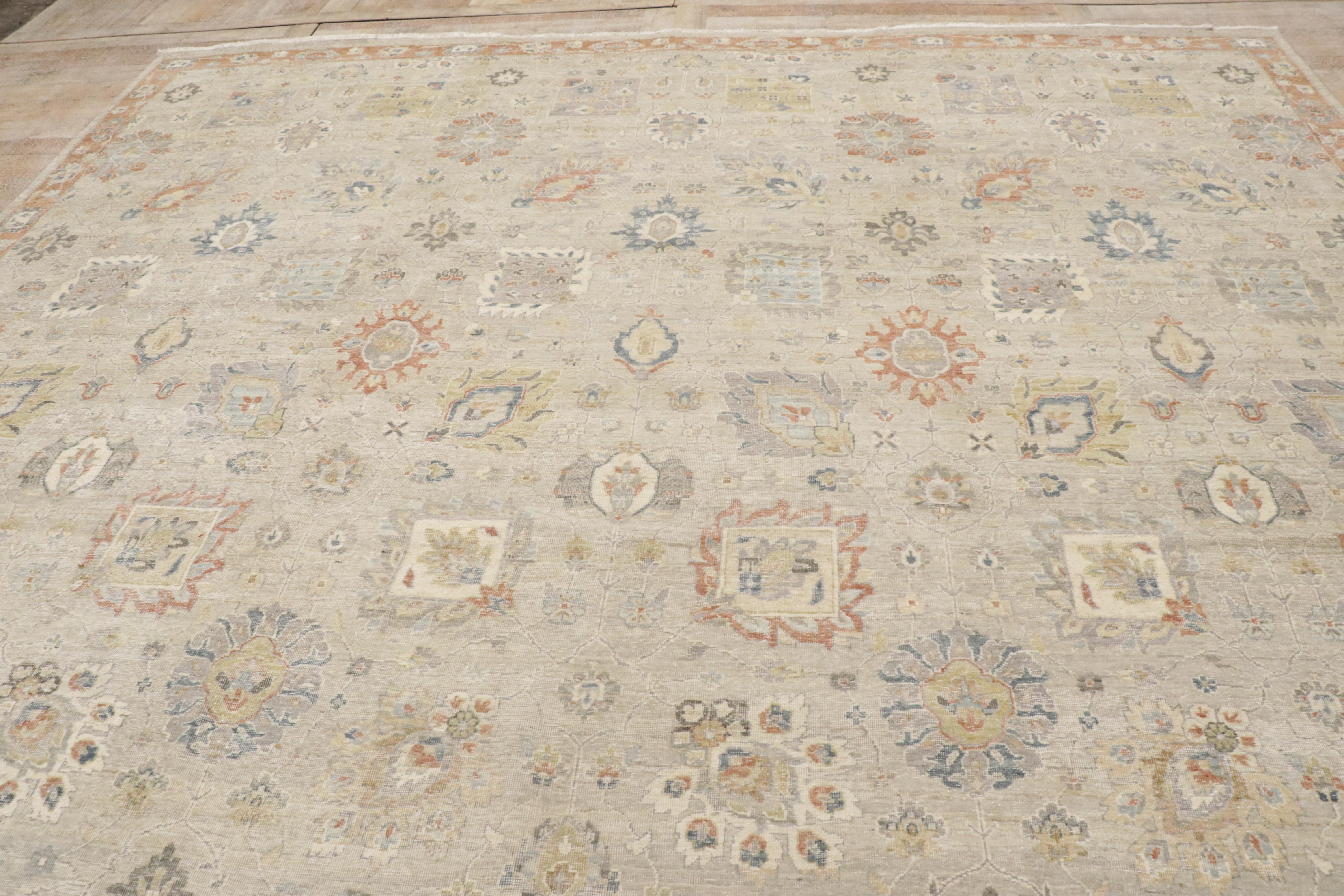 Tappeto contemporaneo in stile Oushak con design rustico e moderno. in vendita 6