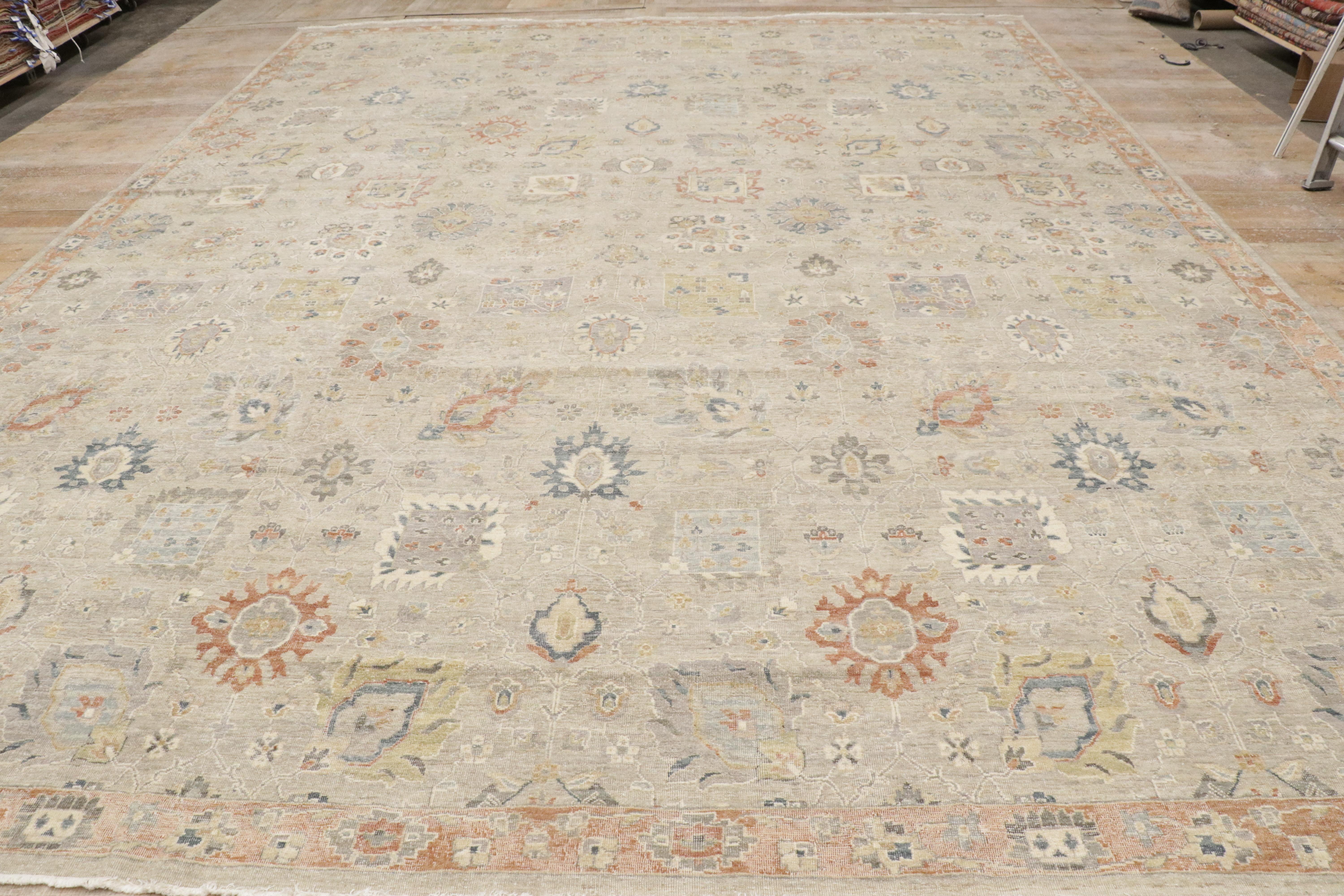 Tappeto contemporaneo in stile Oushak con design rustico e moderno. in vendita 7