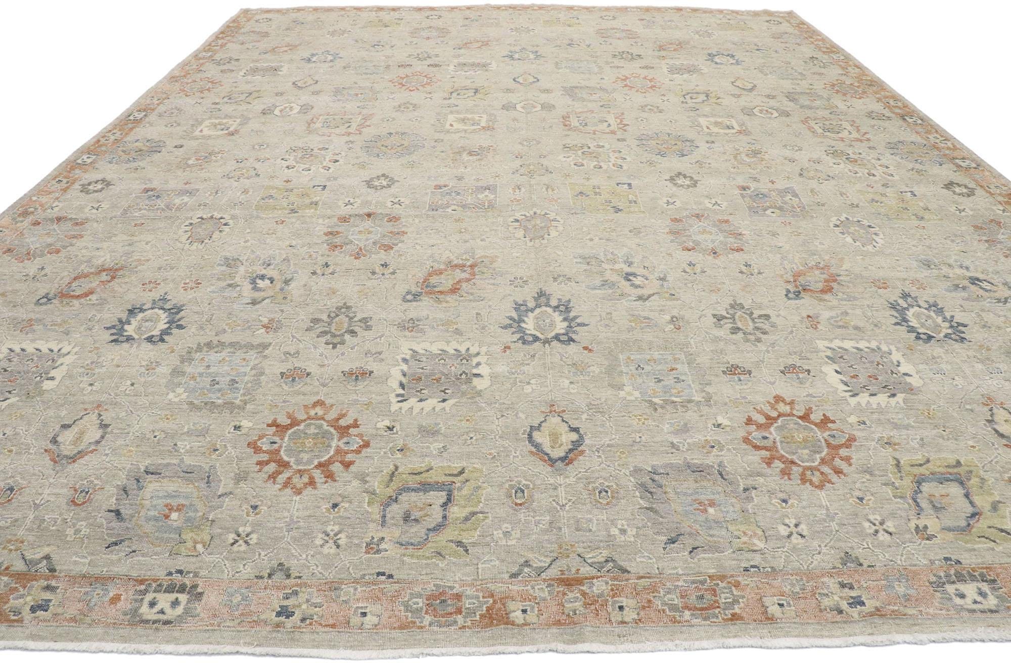 Indian Distressed New Contemporary Oushak Style Rug with Rustic Modern Design For Sale