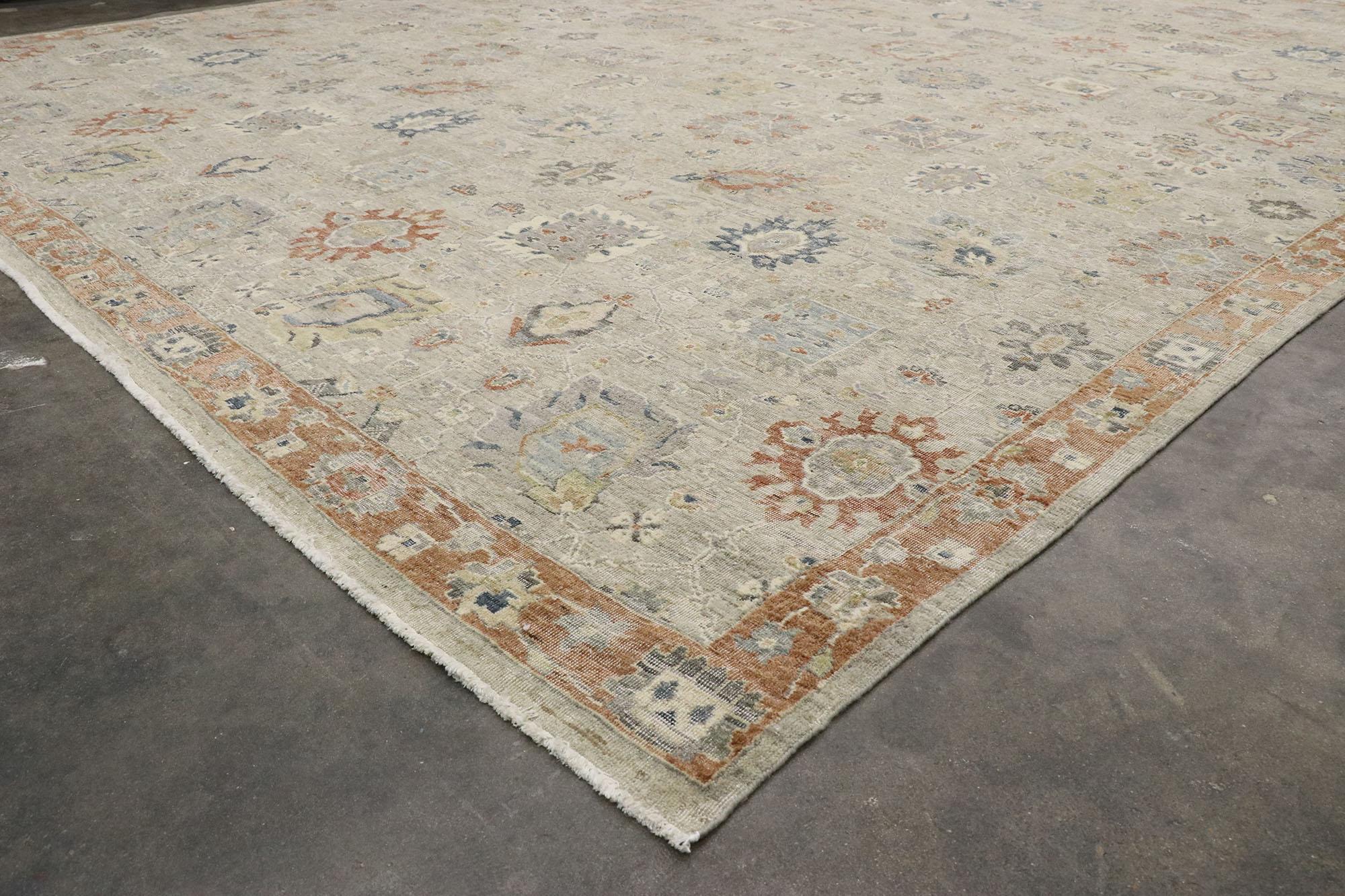 Wool Distressed New Contemporary Oushak Style Rug with Rustic Modern Design For Sale