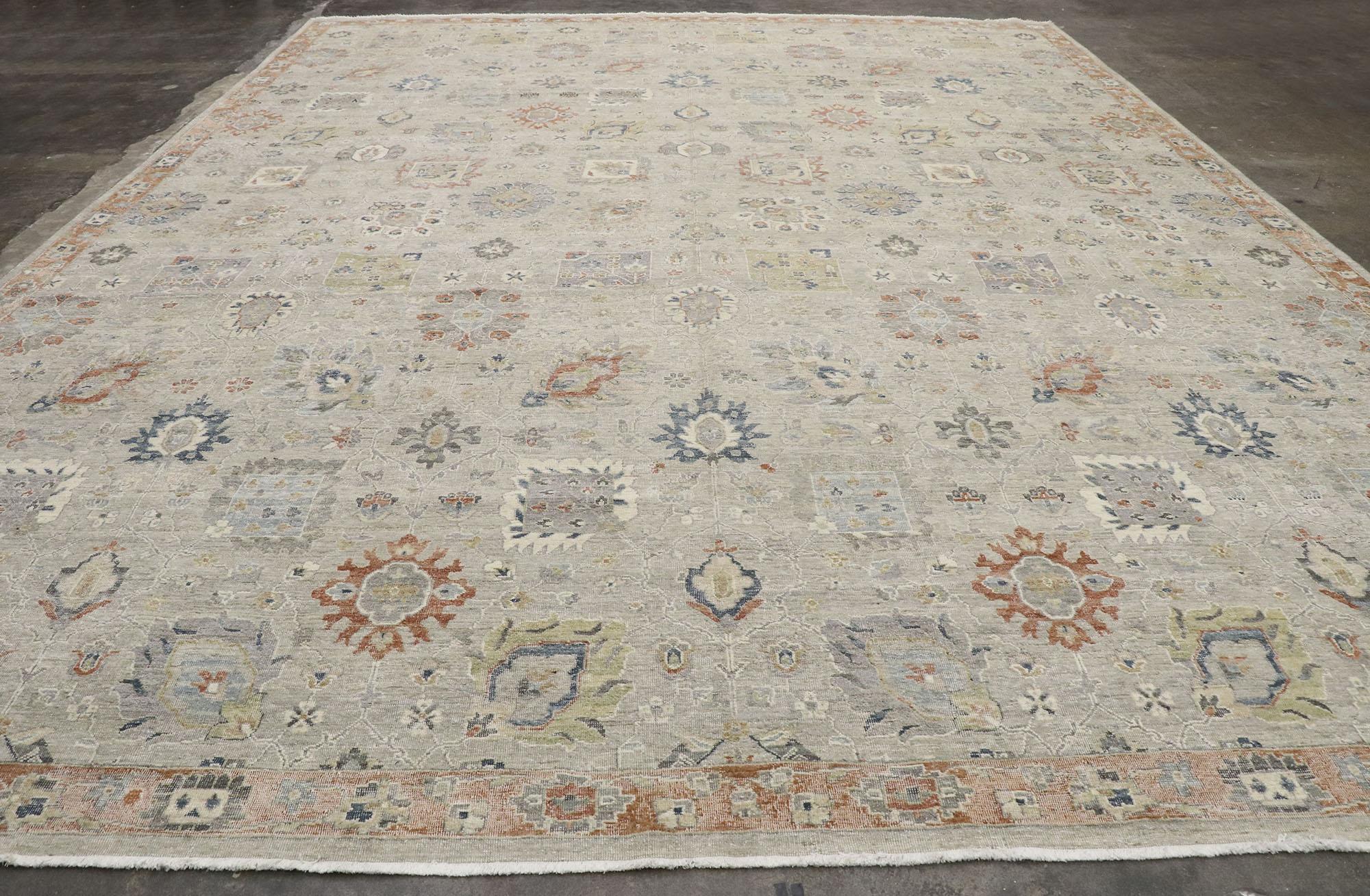 Distressed New Contemporary Oushak Style Rug with Rustic Modern Design For Sale 1