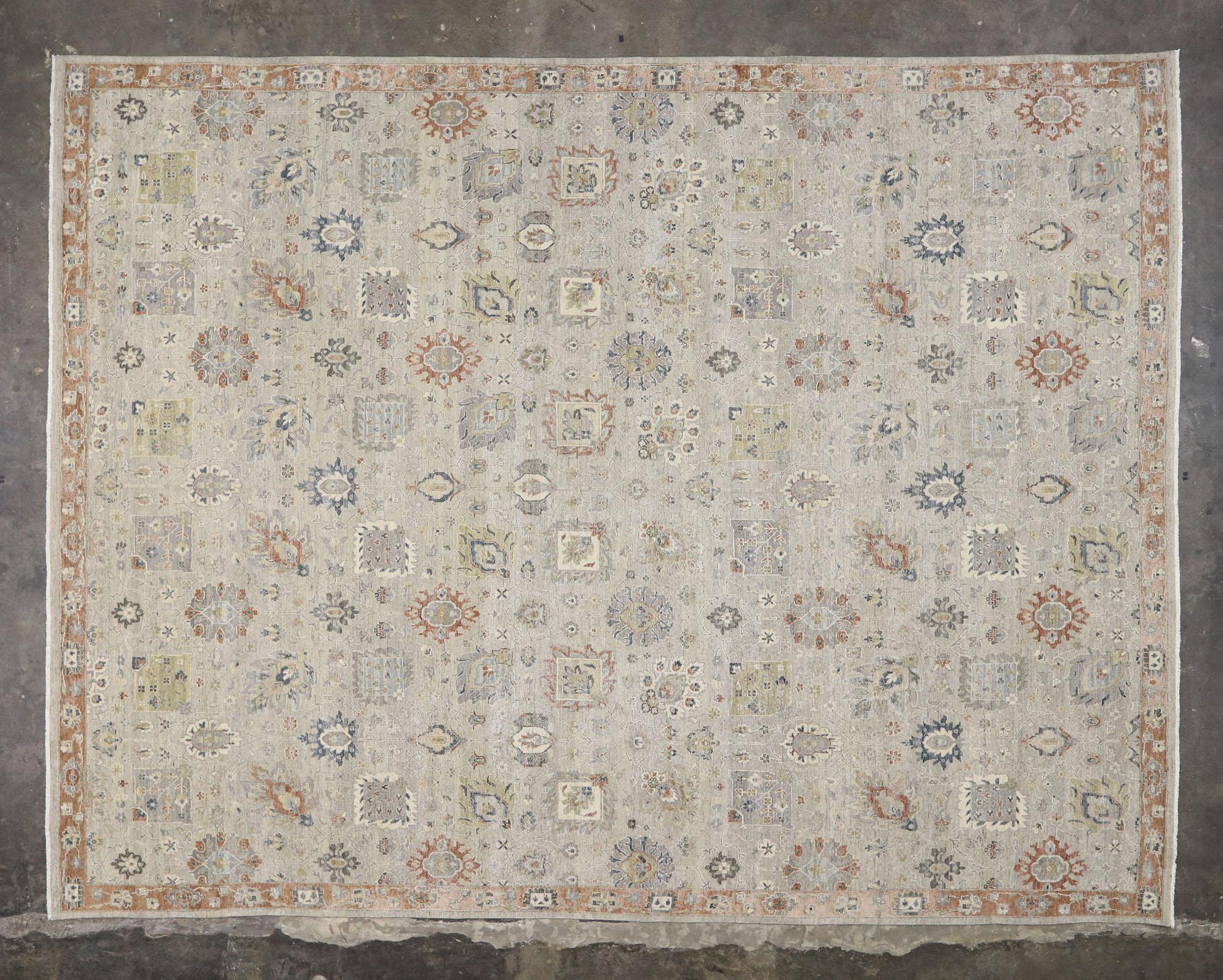 Distressed New Contemporary Oushak Style Rug with Rustic Modern Design For Sale 2