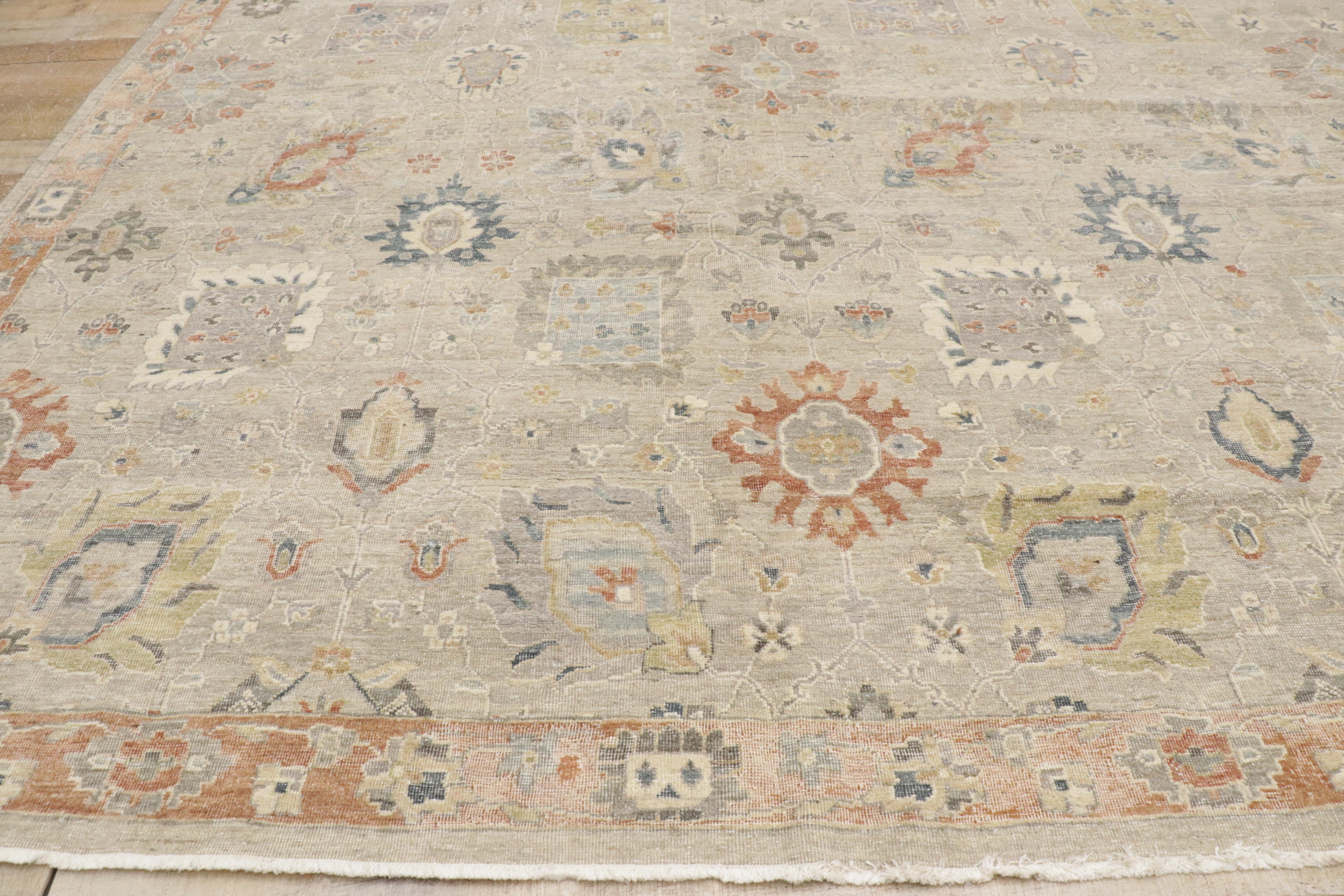 Tappeto contemporaneo in stile Oushak con design rustico e moderno. in vendita 2