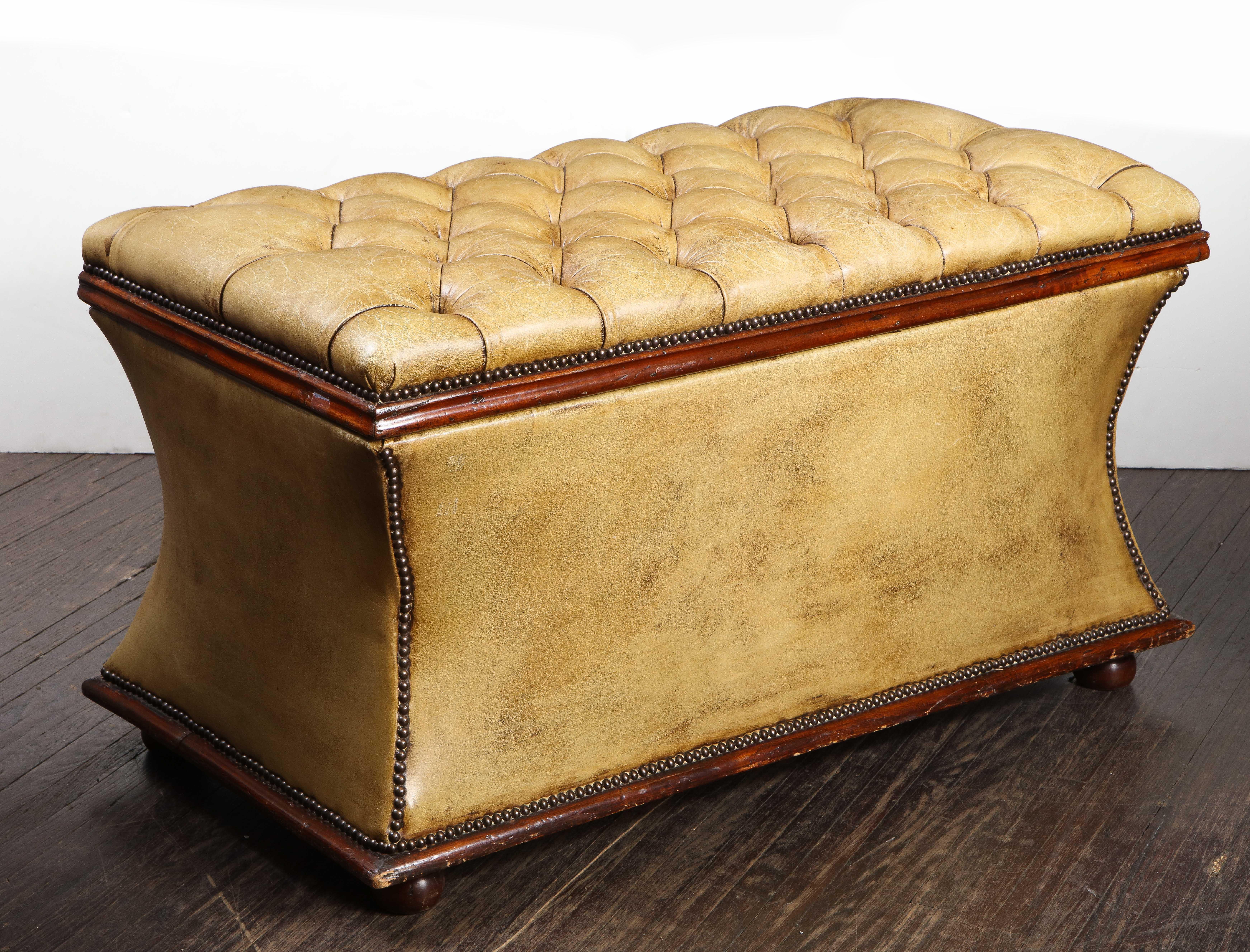 distressed leather ottoman
