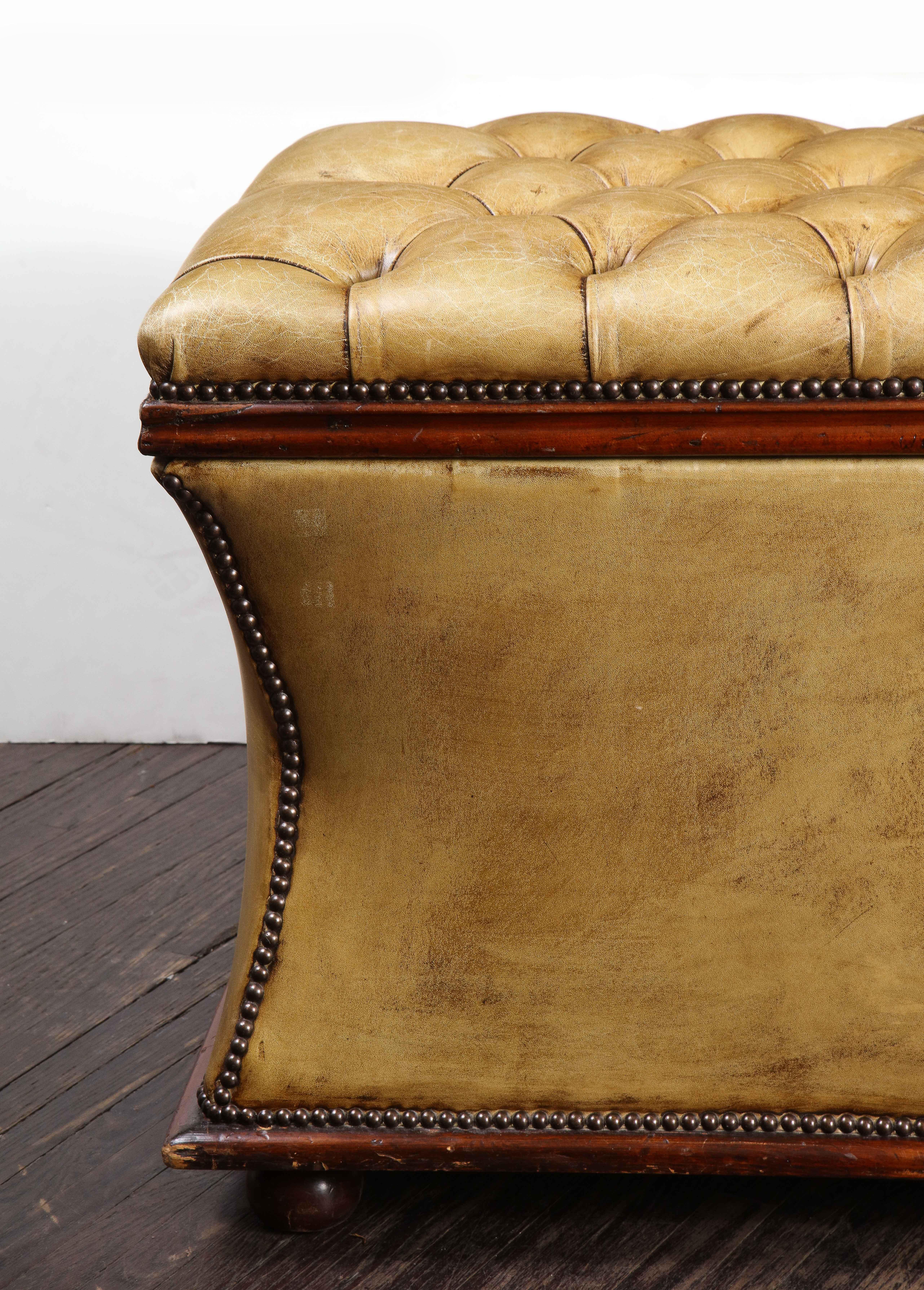 Bronze Distressed Olive Leather Flip Top Ottoman