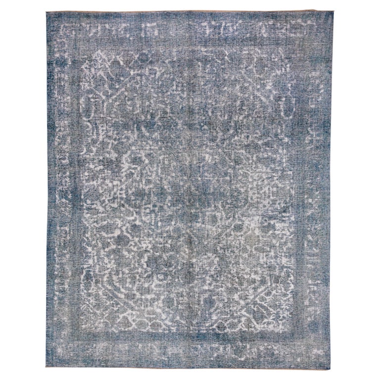 Distressed Overdyed Area Rug, Blue *& Green Palette For Sale at 1stDibs