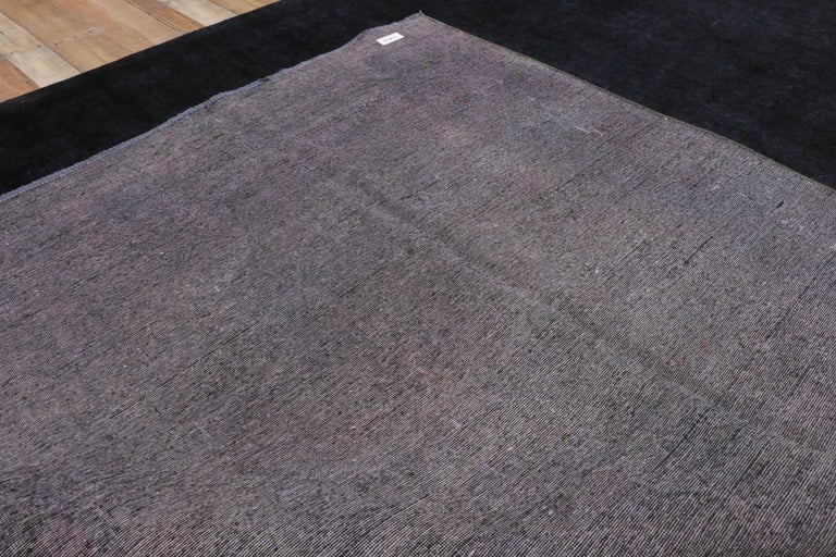 Distressed Overdyed Charcoal Gray Persian Rug with Modern Style For