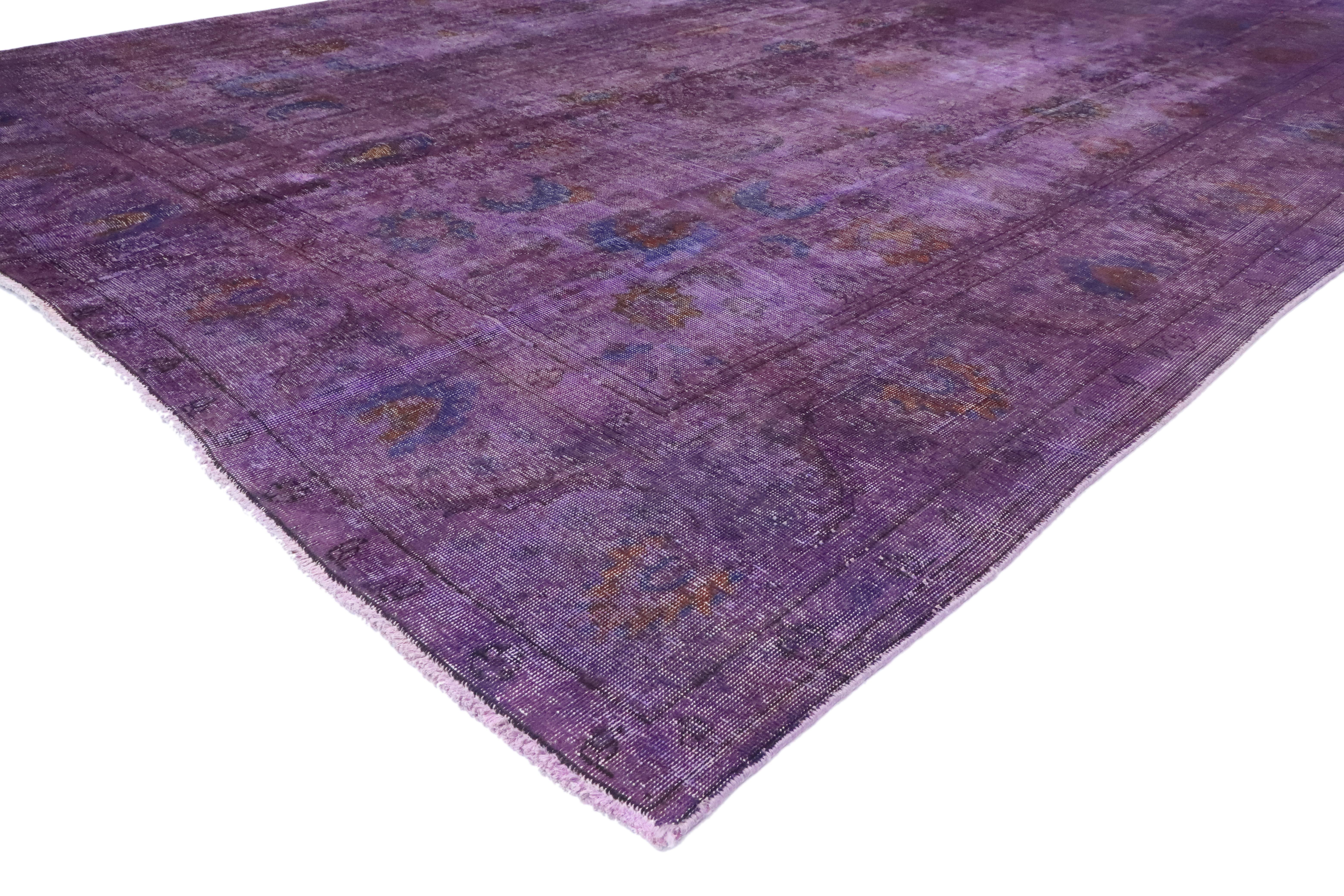 20th Century Distressed Overdyed Purple Persian Rug with PostModern Memphis Style