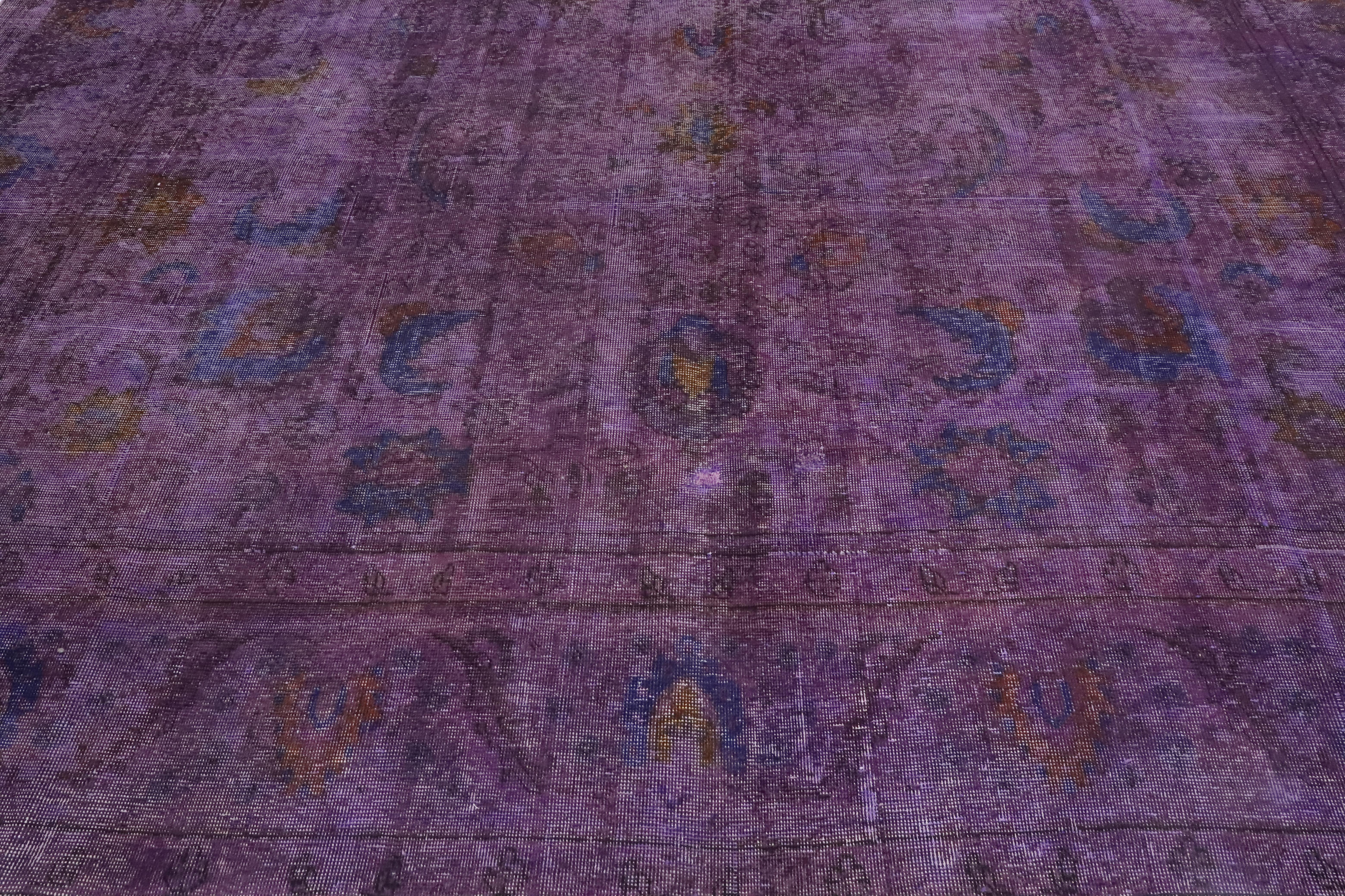 Distressed Overdyed Purple Persian Rug with PostModern Memphis Style 1