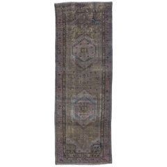 Distressed Overdyed Vintage Persian Runner Modern Industrial Style